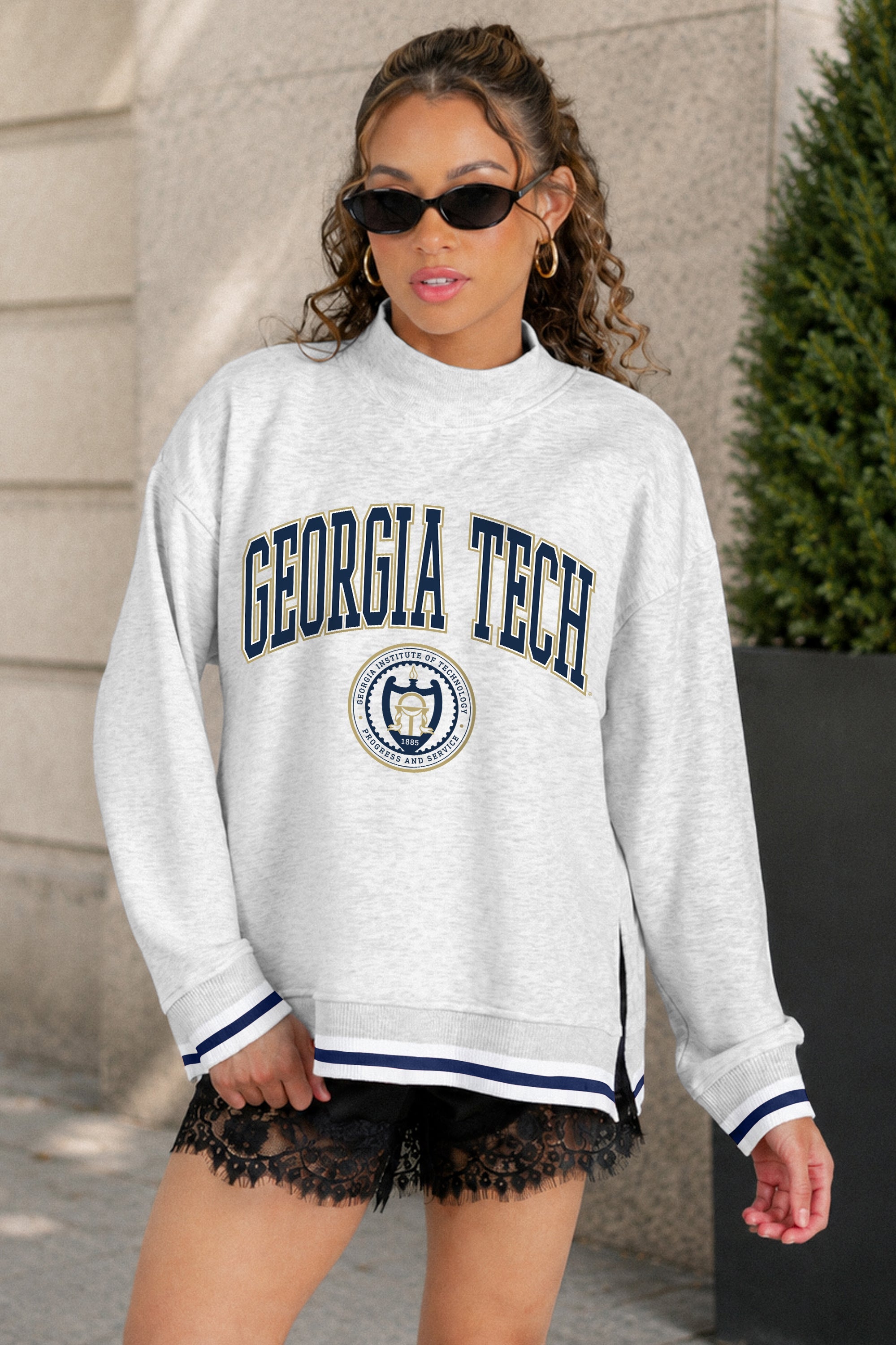 GEORGIA TECH YELLOW JACKETS RALLY POINT CONTRAST MOCKNECK PULLOVER