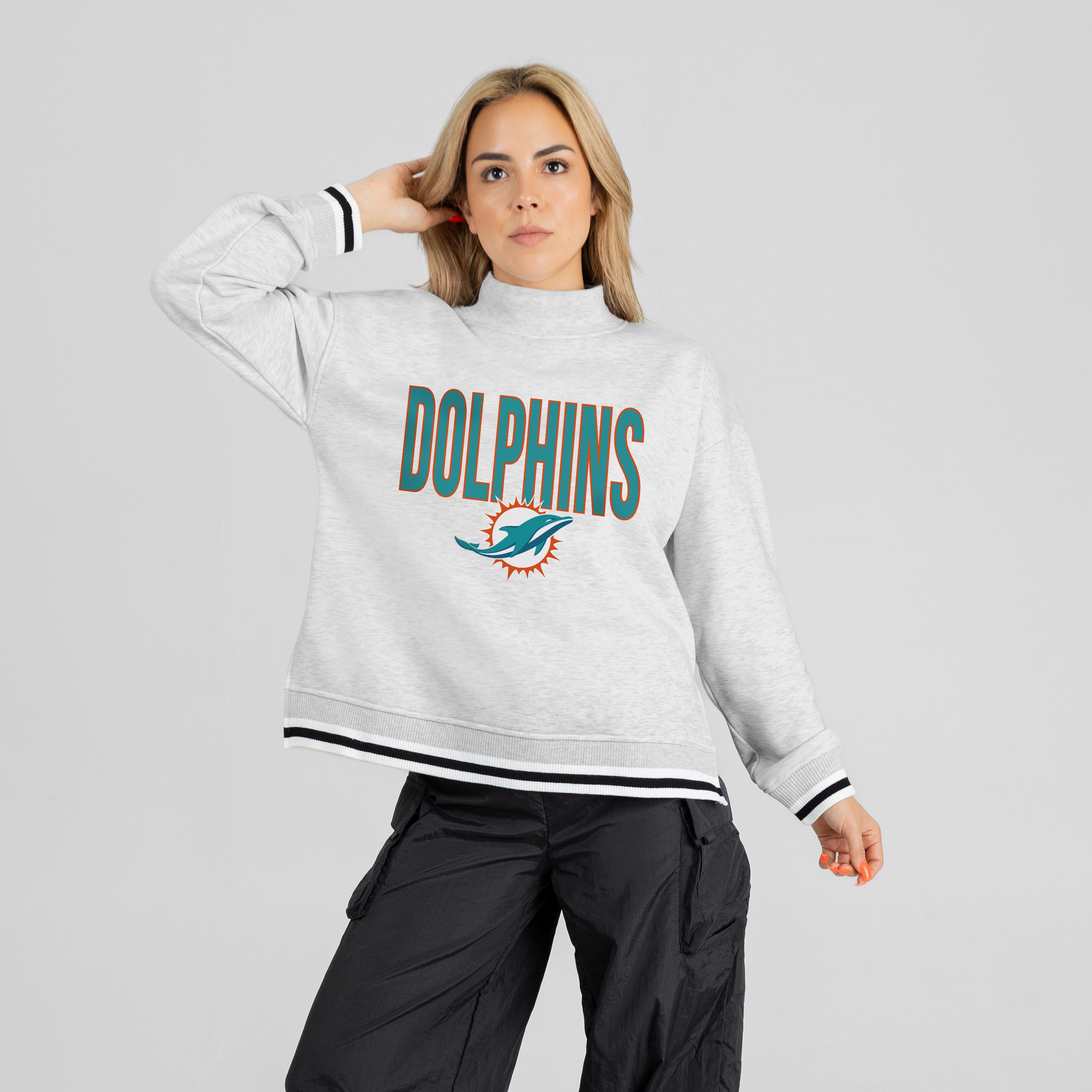 MIAMI DOLPHINS RALLY POINT CONTRAST MOCKNECK PULLOVER