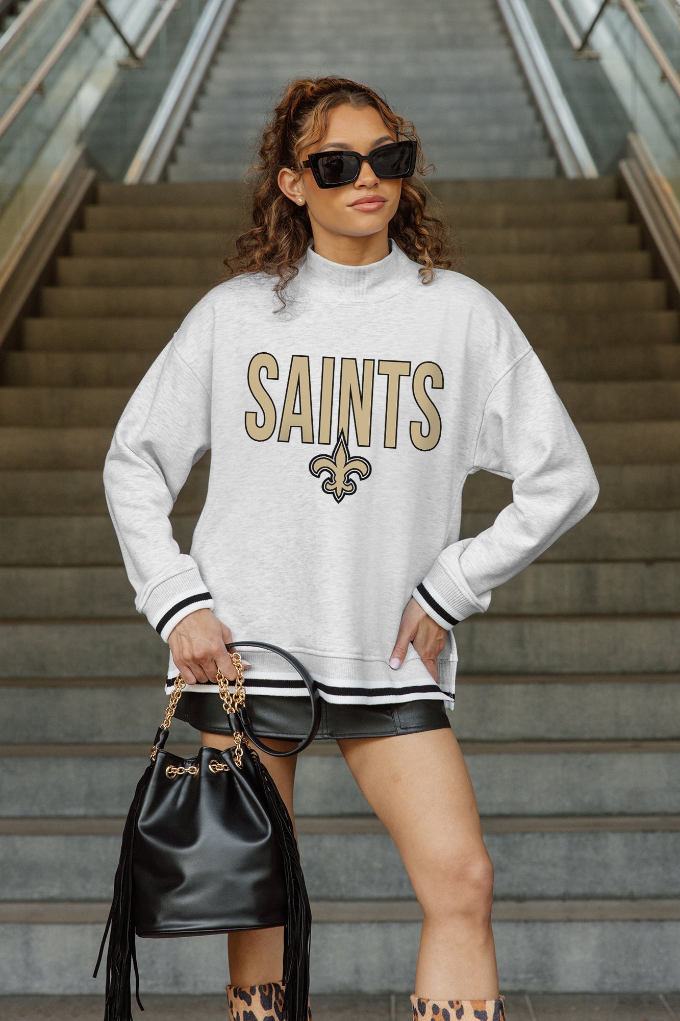 NEW ORLEANS SAINTS RALLY POINT CONTRAST MOCKNECK PULLOVER