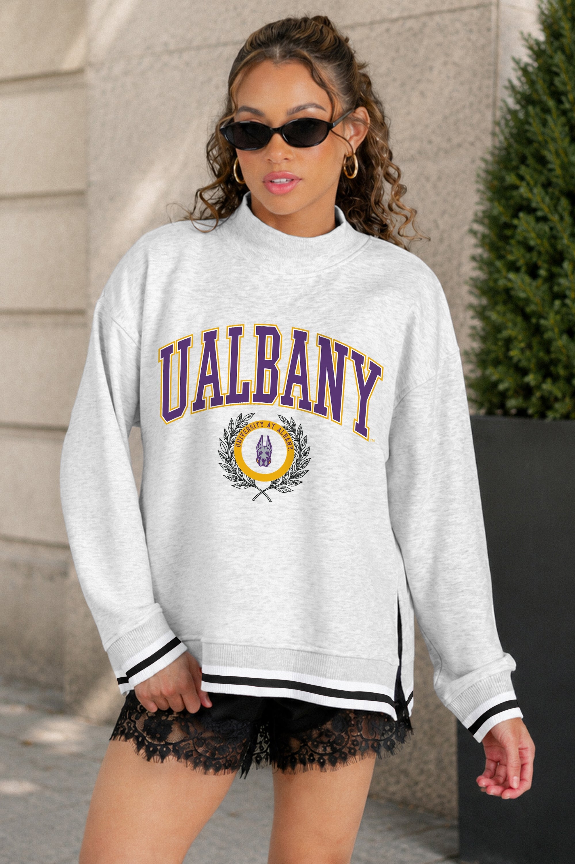 ALBANY GREAT DANES RALLY POINT CONTRAST MOCKNECK PULLOVER