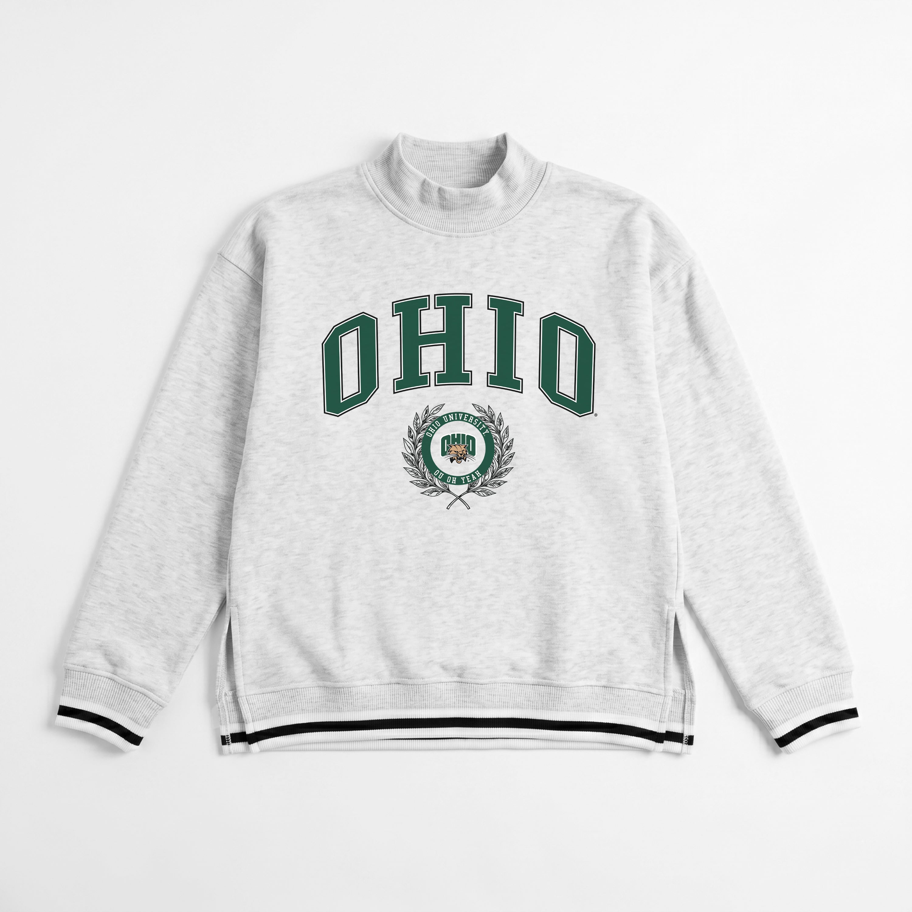 OHIO BOBCATS RALLY POINT CONTRAST MOCKNECK PULLOVER