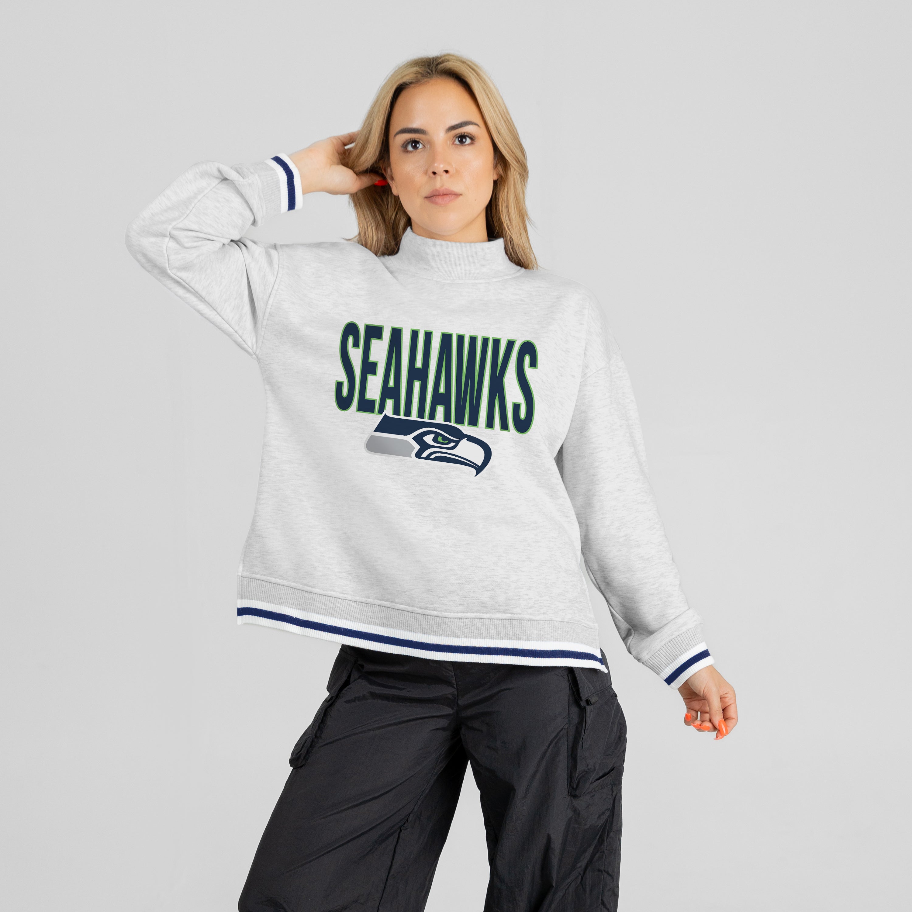SEATTLE SEAHAWKS RALLY POINT CONTRAST MOCKNECK PULLOVER