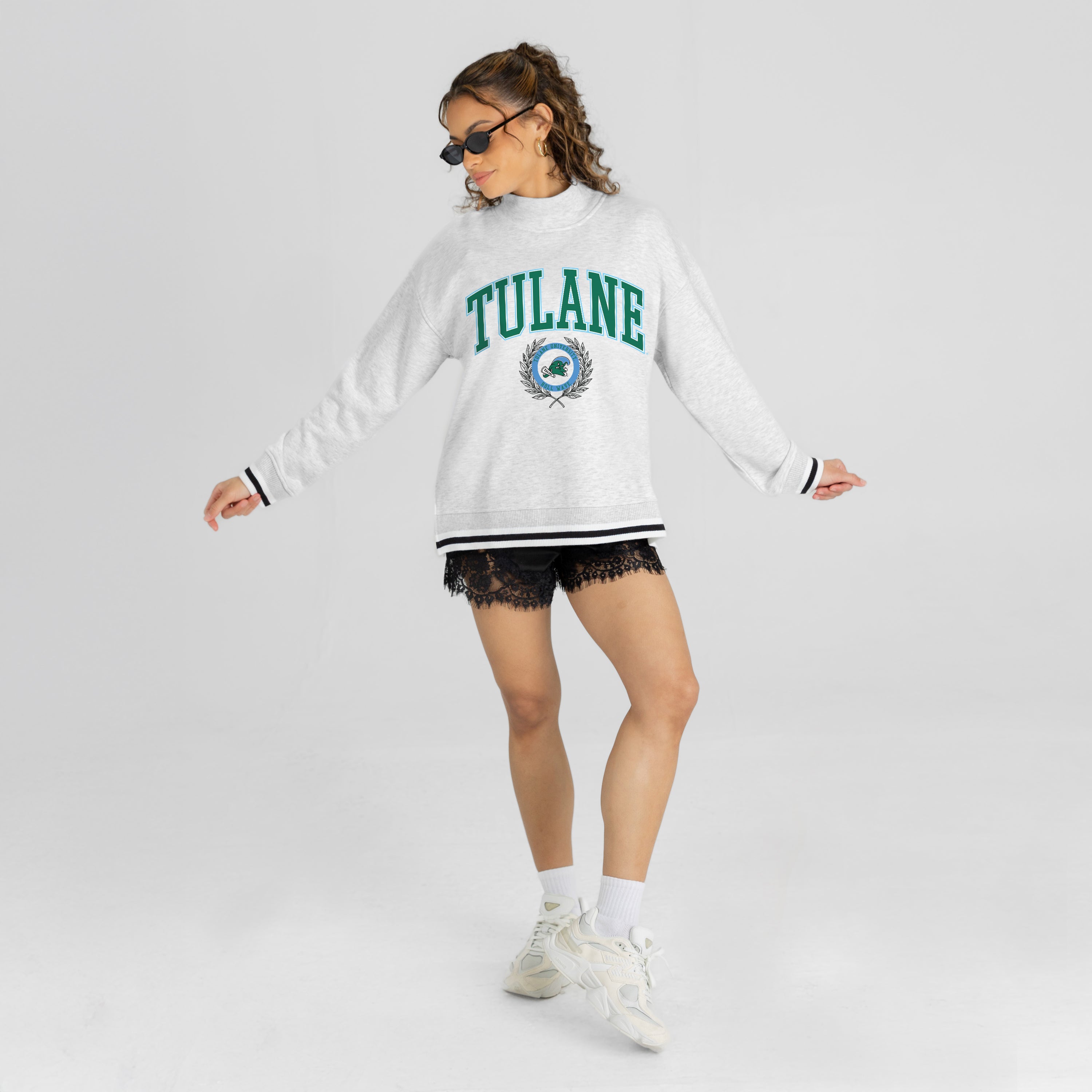 TULANE GREEN WAVE RALLY POINT CONTRAST MOCKNECK PULLOVER