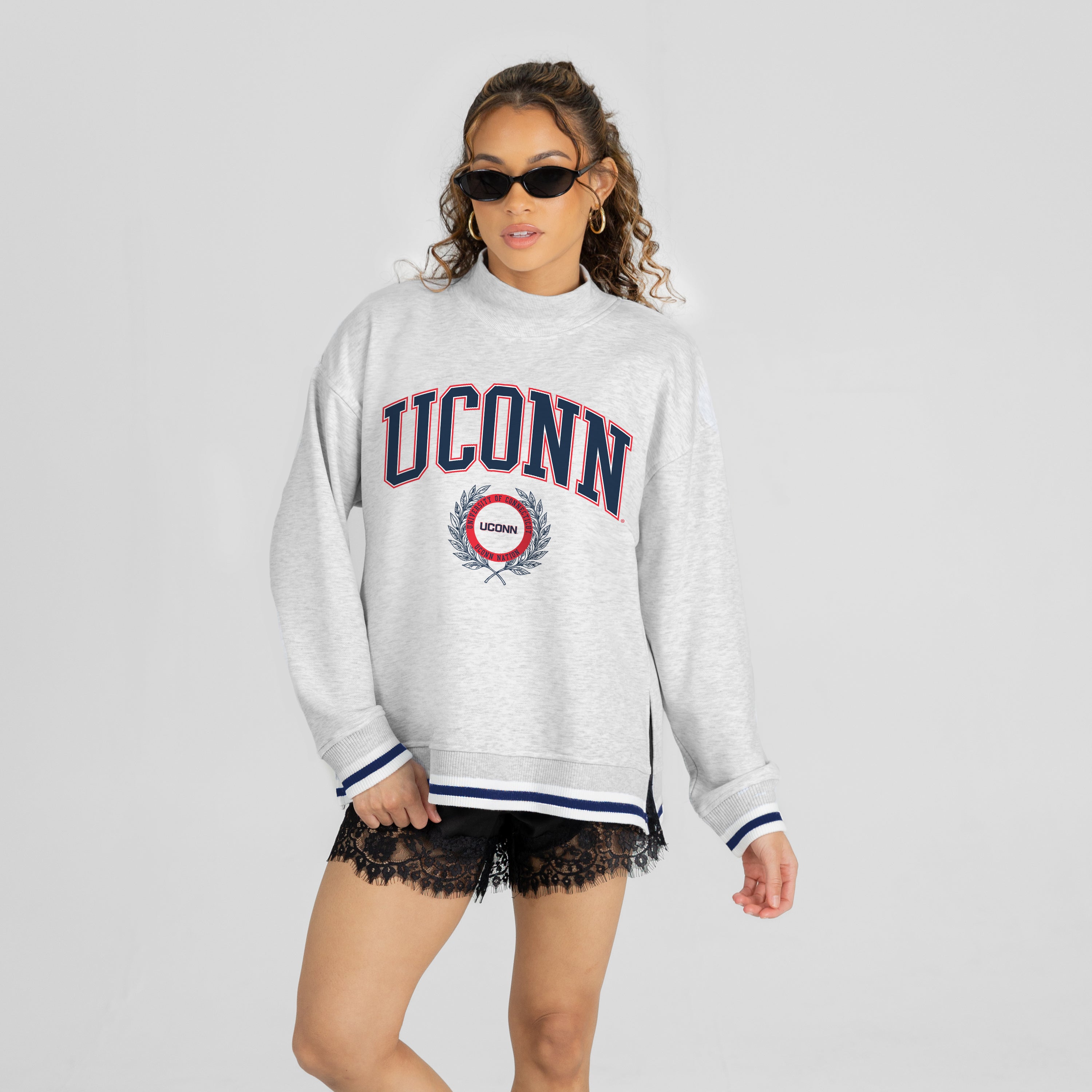 UCONN HUSKIES RALLY POINT CONTRAST MOCKNECK PULLOVER