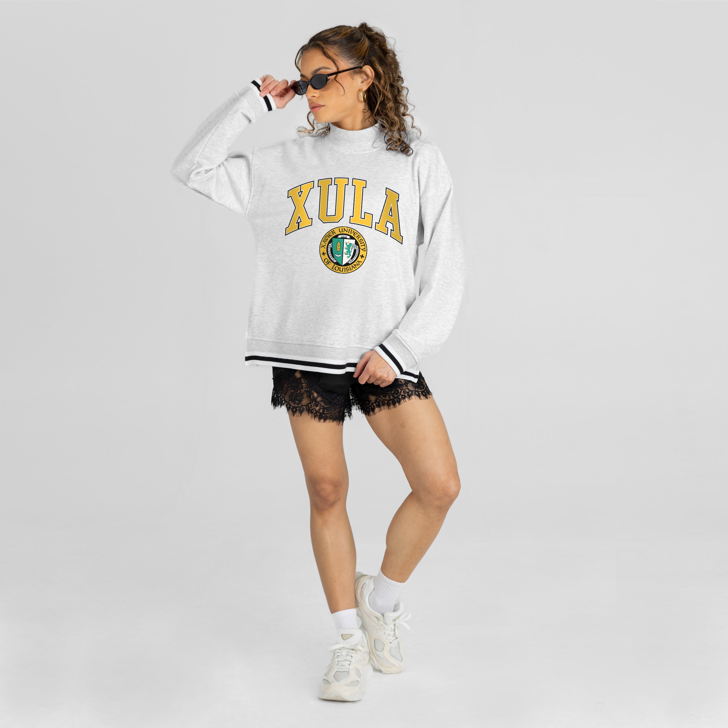 XAVIER UNIVERSITY OF LOUISIANA GOLD RALLY POINT CONTRAST MOCKNECK PULLOVER