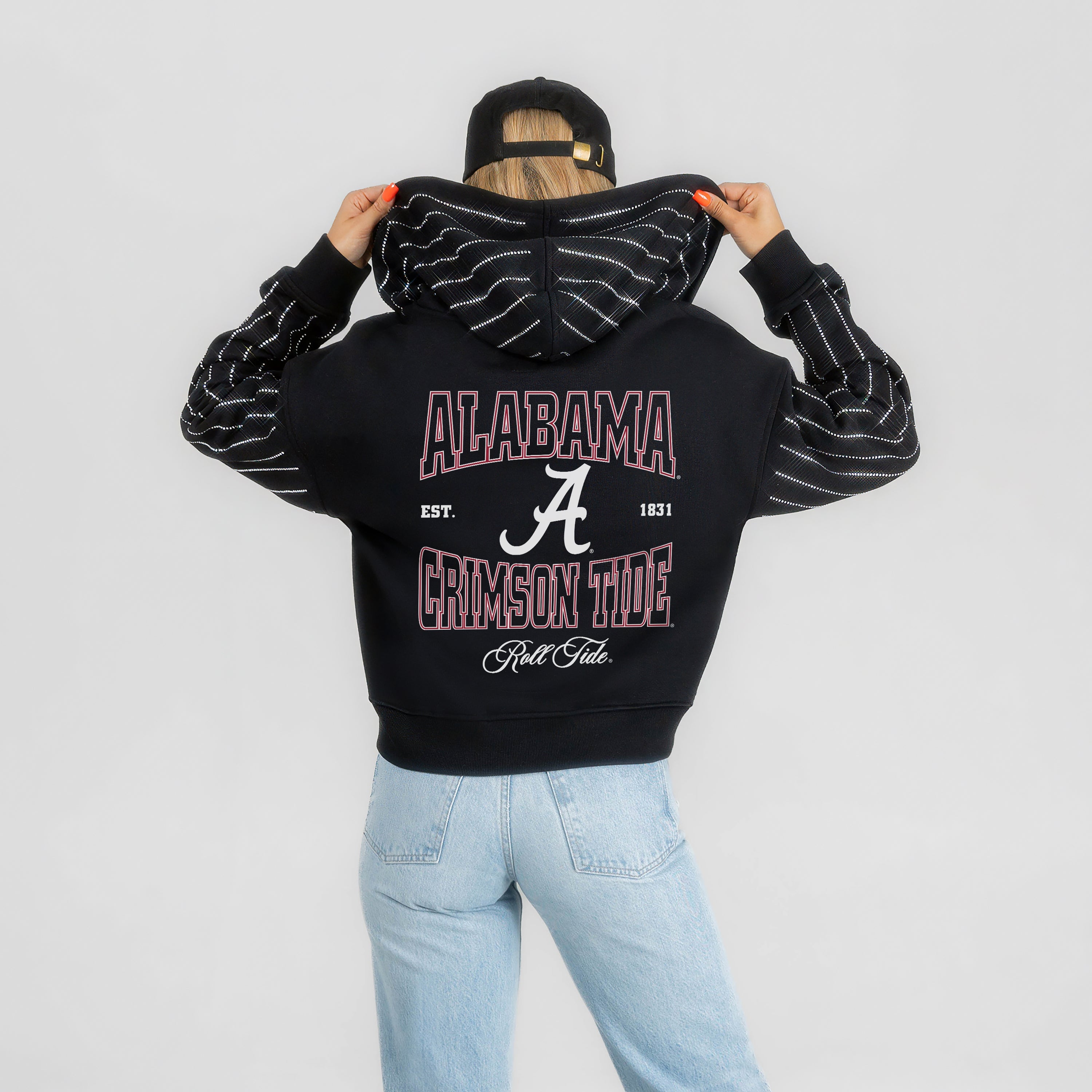 ALABAMA CRIMSON TIDE EYES ON THE PRIZE RHINESTUD STRIPE ZIP HOODIE