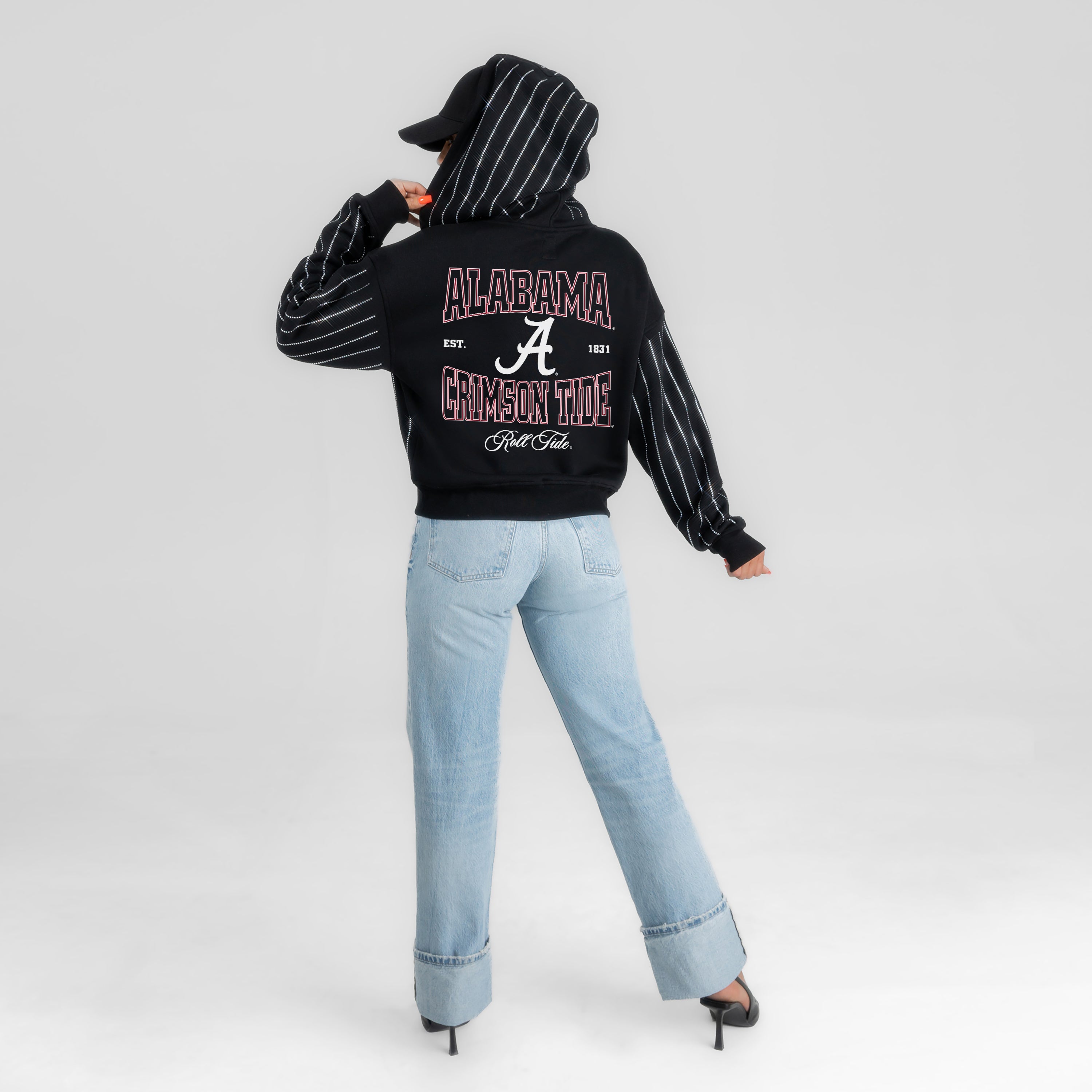 ALABAMA CRIMSON TIDE EYES ON THE PRIZE RHINESTUD STRIPE ZIP HOODIE