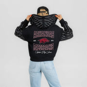 ARKANSAS RAZORBACKS EYES ON THE PRIZE RHINESTUD STRIPE ZIP HOODIE