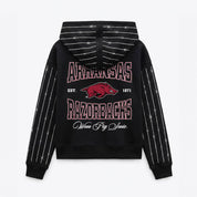 ARKANSAS RAZORBACKS EYES ON THE PRIZE RHINESTUD STRIPE ZIP HOODIE