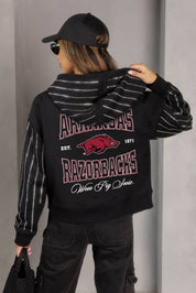 ARKANSAS RAZORBACKS EYES ON THE PRIZE RHINESTUD STRIPE ZIP HOODIE