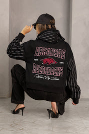 ARKANSAS RAZORBACKS EYES ON THE PRIZE RHINESTUD STRIPE ZIP HOODIE