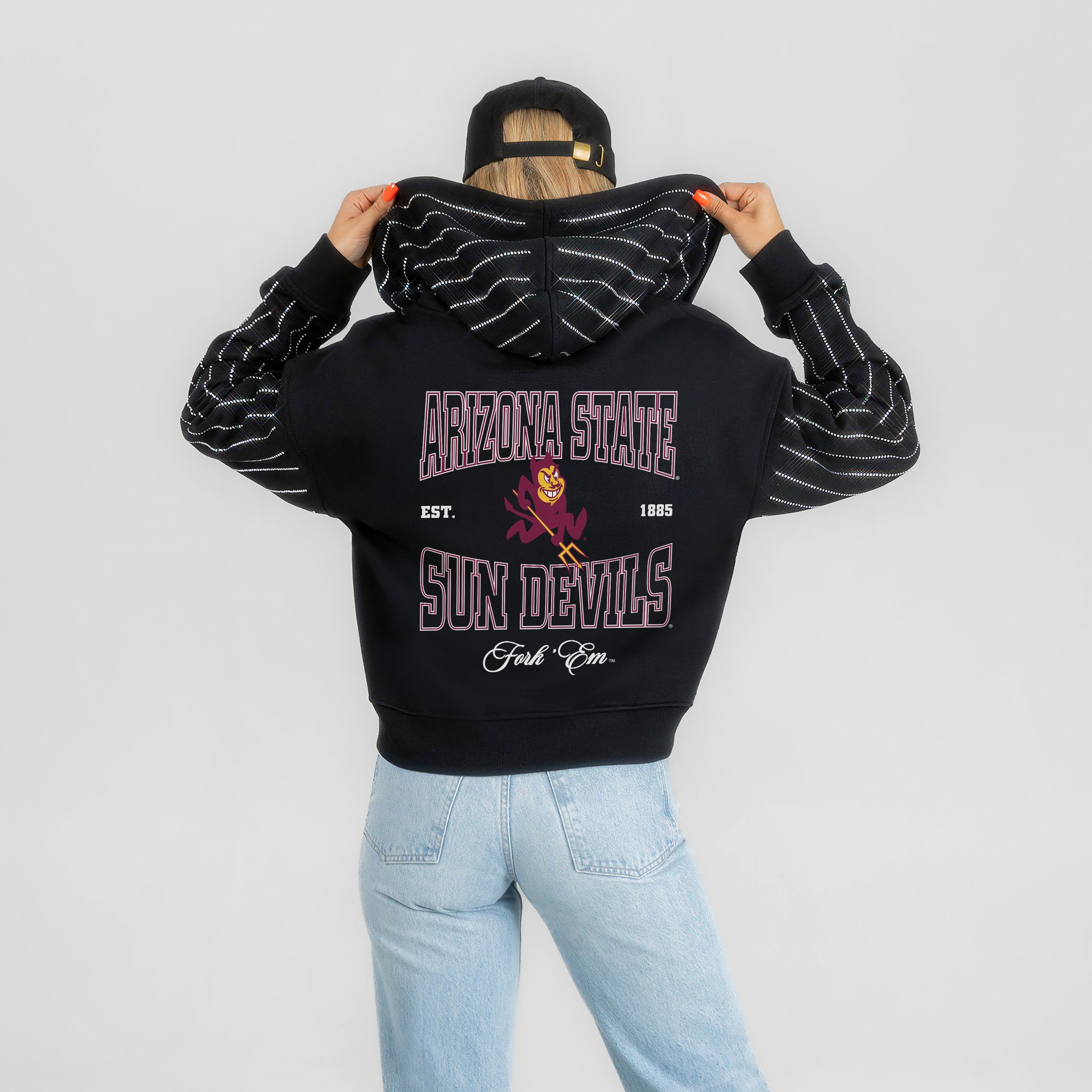ARIZONA STATE SUN DEVILS EYES ON THE PRIZE RHINESTUD STRIPE ZIP HOODIE