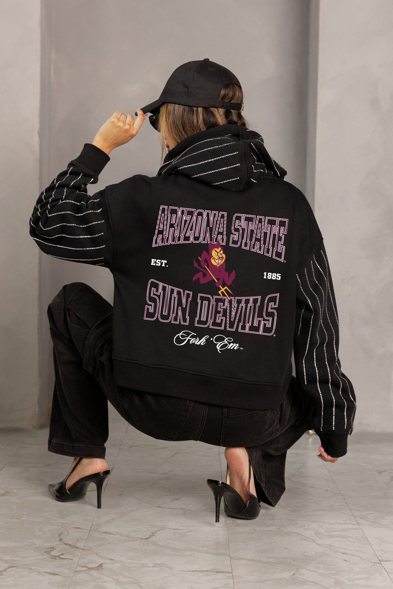 ARIZONA STATE SUN DEVILS EYES ON THE PRIZE RHINESTUD STRIPE ZIP HOODIE
