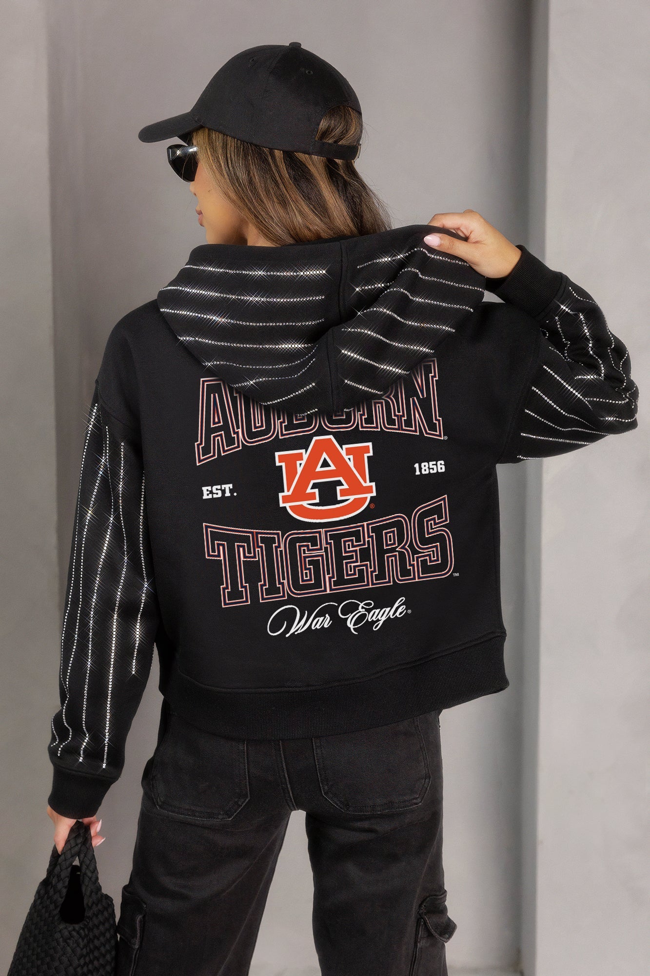 AUBURN TIGERS EYES ON THE PRIZE RHINESTUD STRIPE ZIP HOODIE