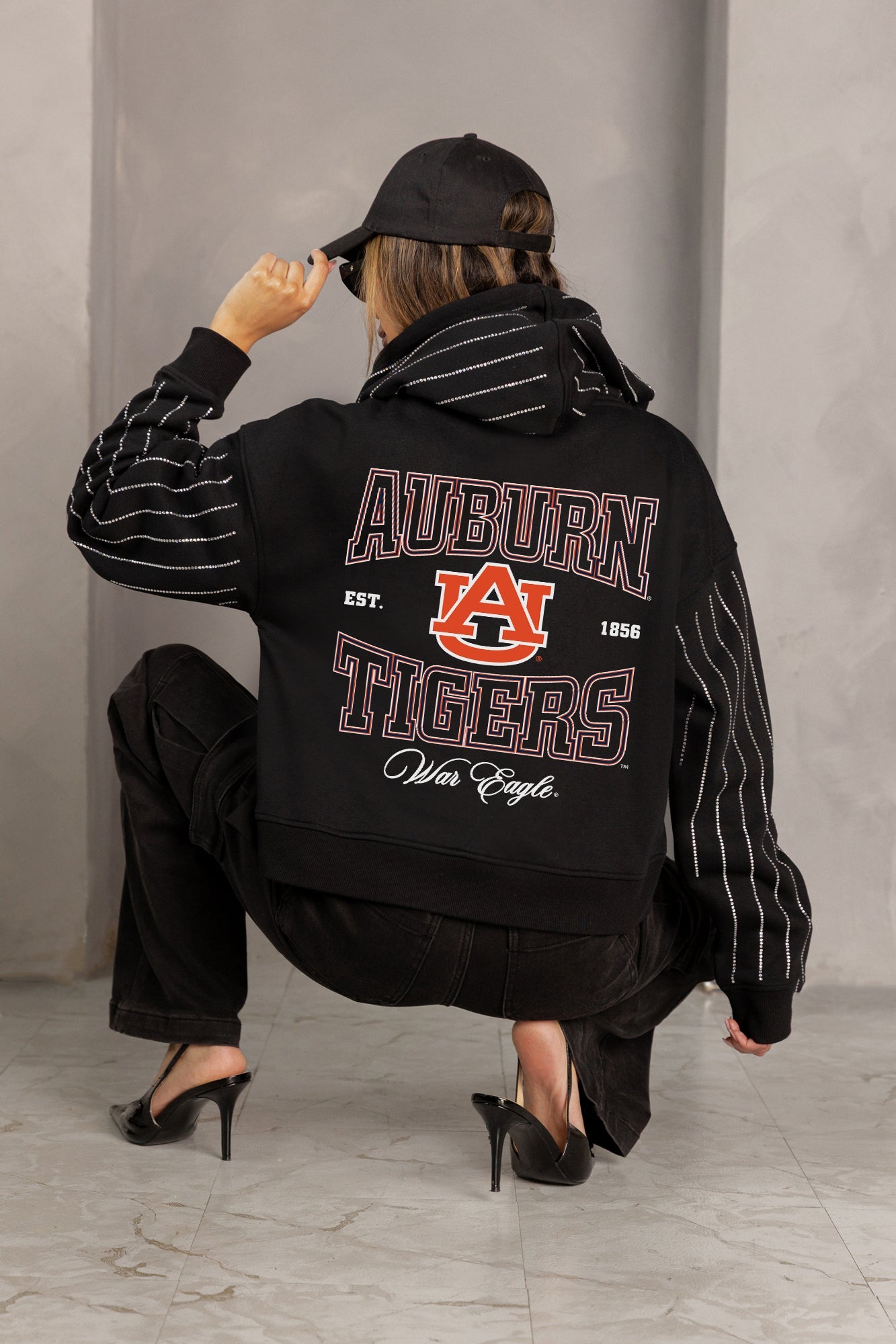 AUBURN TIGERS EYES ON THE PRIZE RHINESTUD STRIPE ZIP HOODIE