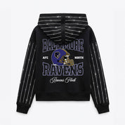 BALTIMORE RAVENS EYES ON THE PRIZE RHINESTUD STRIPE ZIP HOODIE