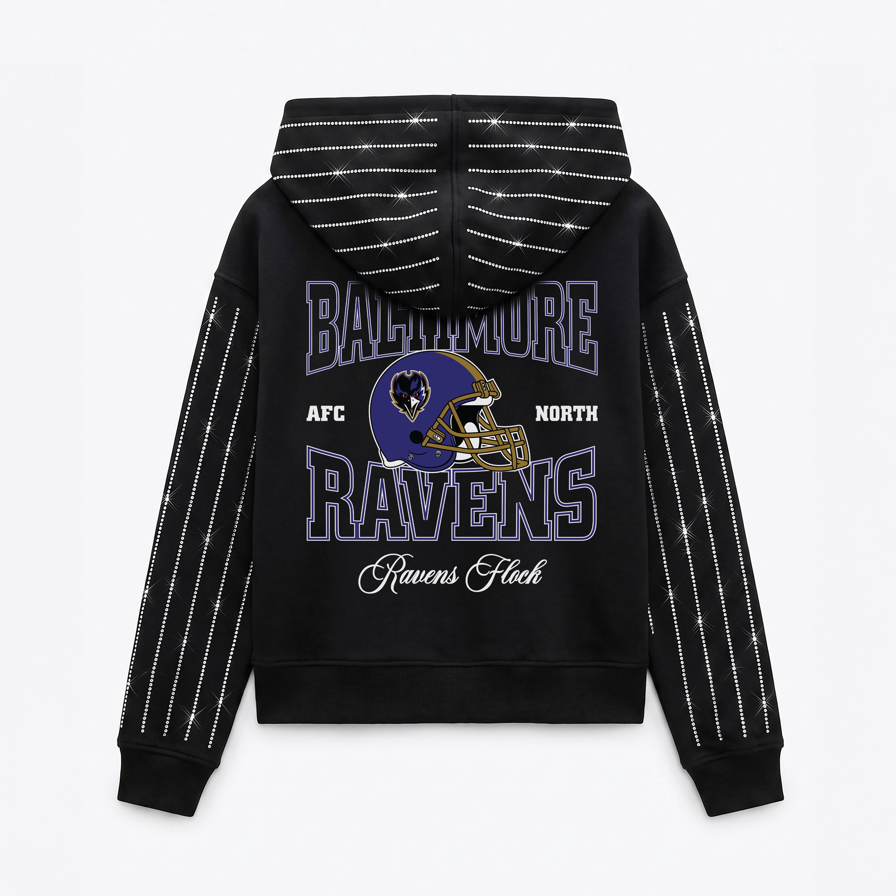 BALTIMORE RAVENS EYES ON THE PRIZE RHINESTUD STRIPE ZIP HOODIE