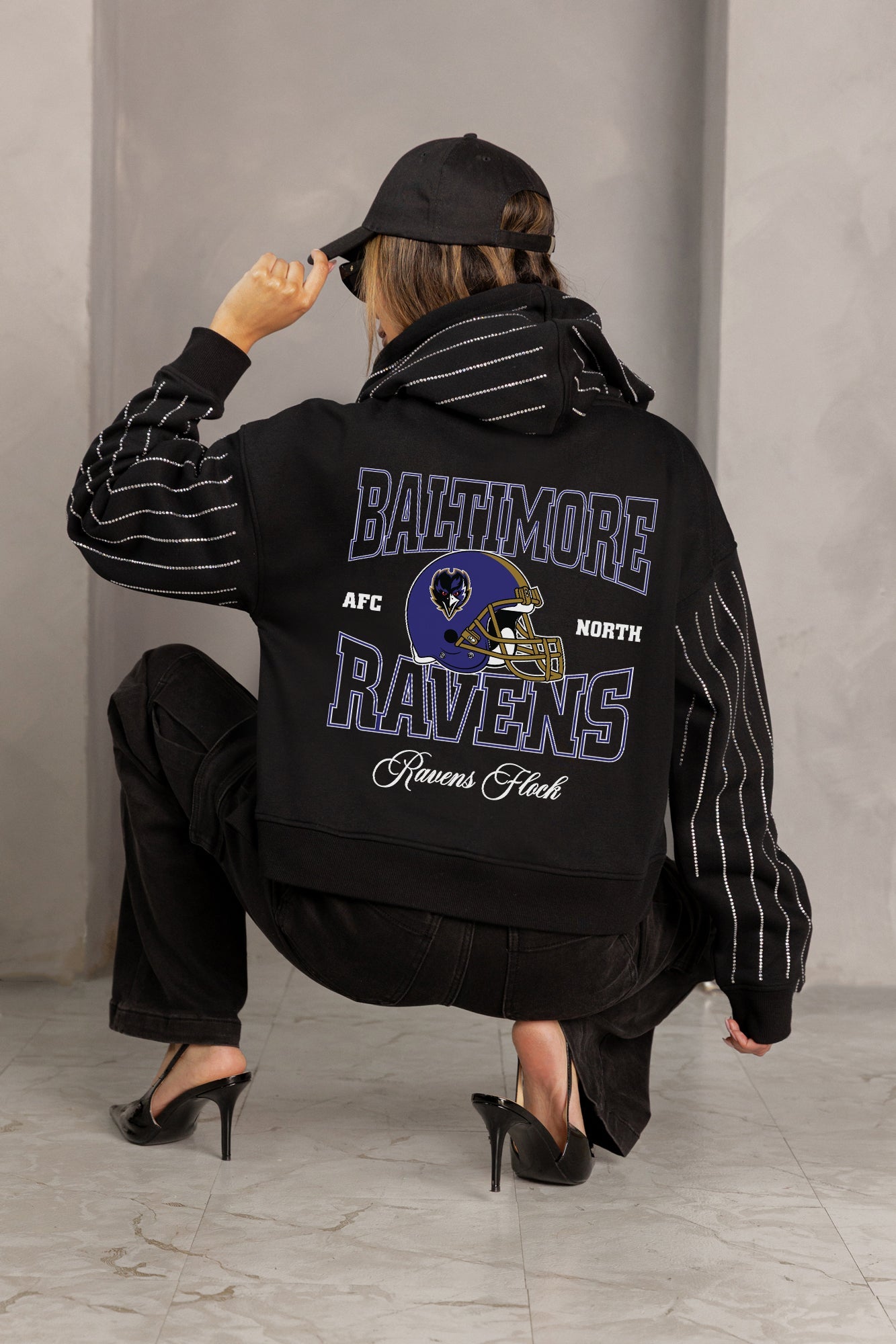 BALTIMORE RAVENS EYES ON THE PRIZE RHINESTUD STRIPE ZIP HOODIE