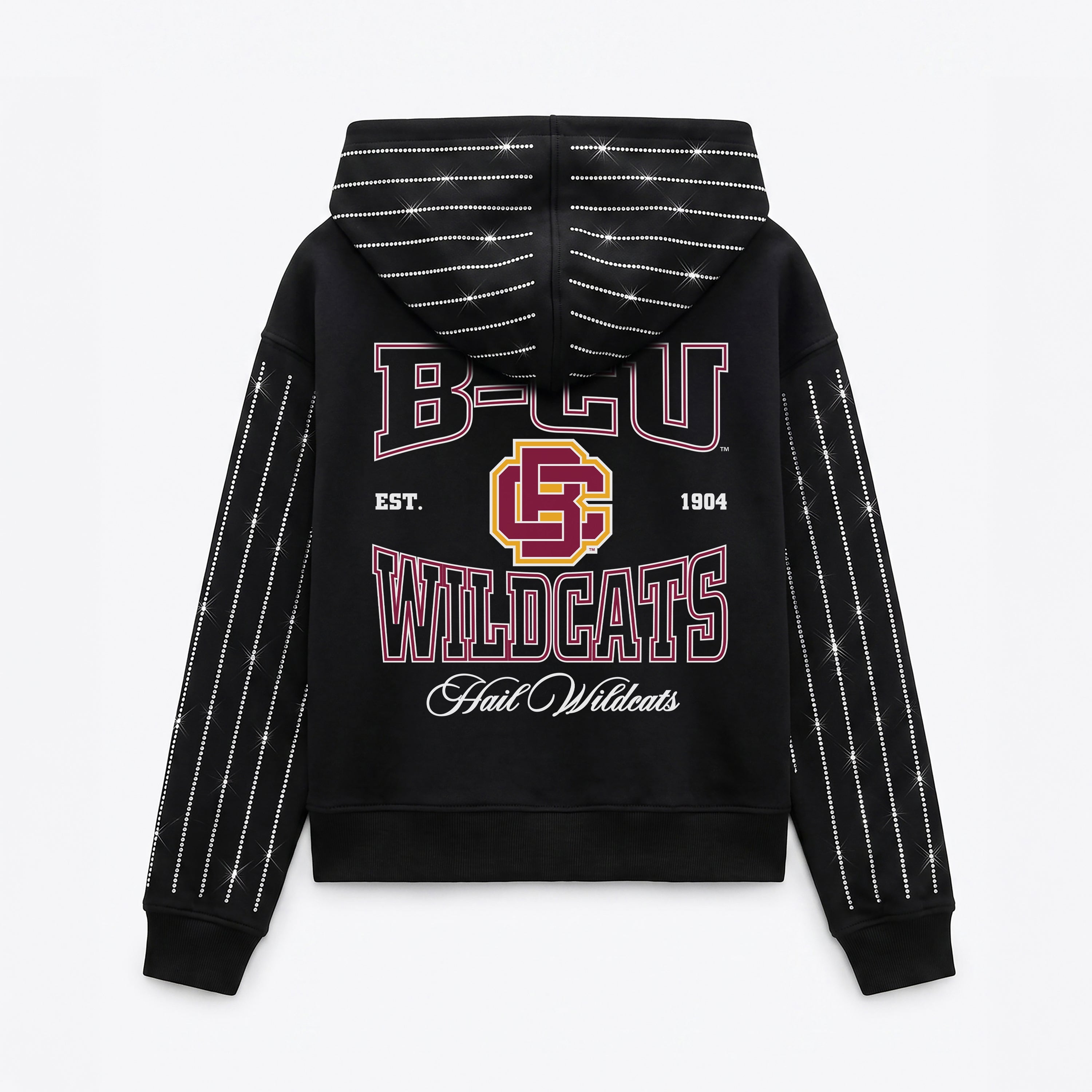BETHUNE-COOKMAN WILDCATS EYES ON THE PRIZE RHINESTUD STRIPE ZIP HOODIE