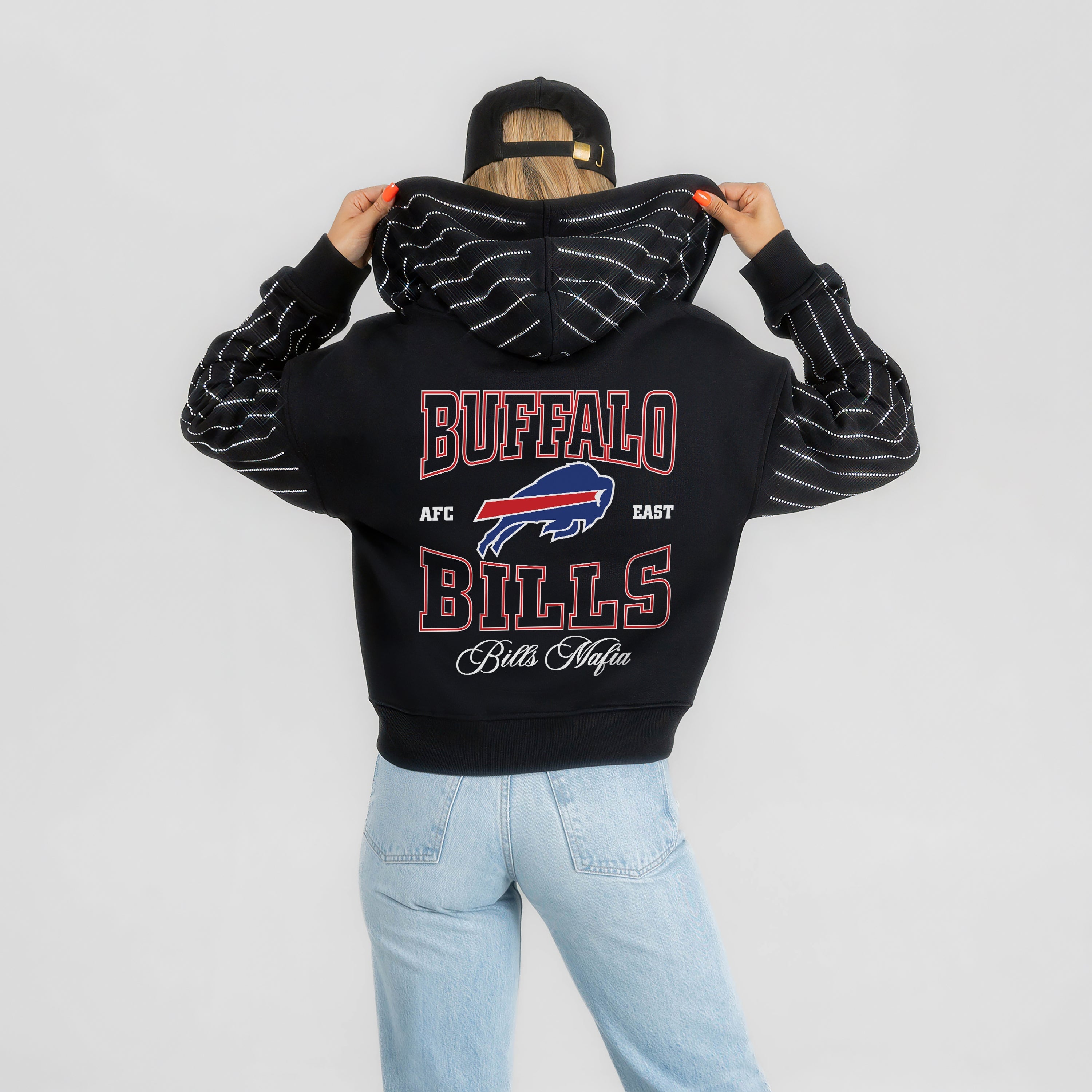 BUFFALO BILLS EYES ON THE PRIZE RHINESTUD STRIPE ZIP HOODIE