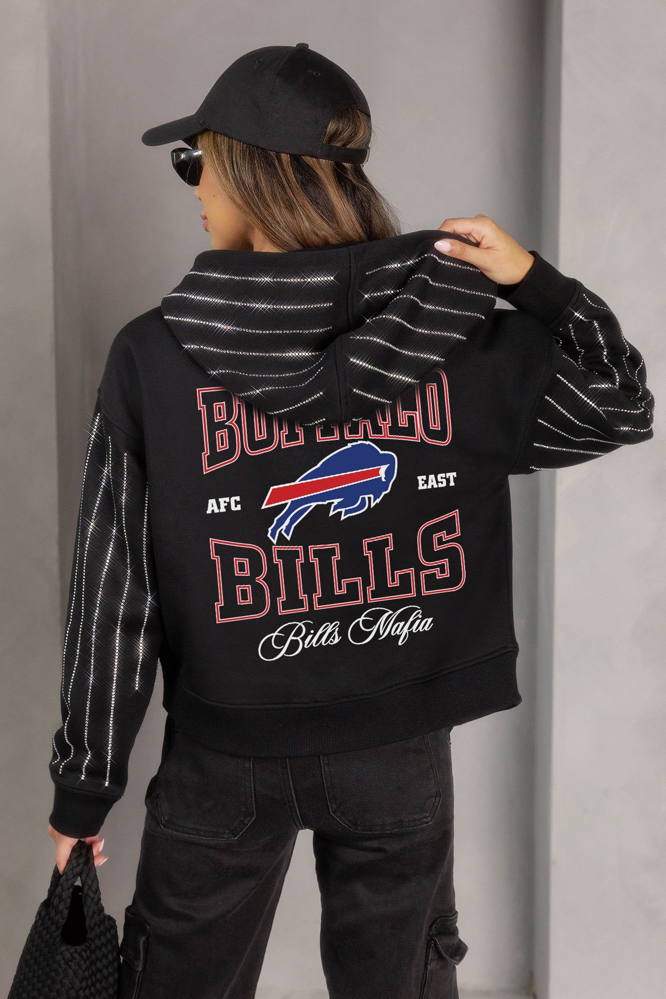 BUFFALO BILLS EYES ON THE PRIZE RHINESTUD STRIPE ZIP HOODIE