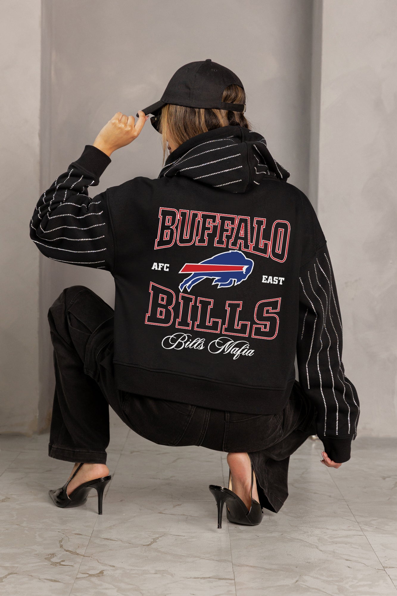 BUFFALO BILLS EYES ON THE PRIZE RHINESTUD STRIPE ZIP HOODIE