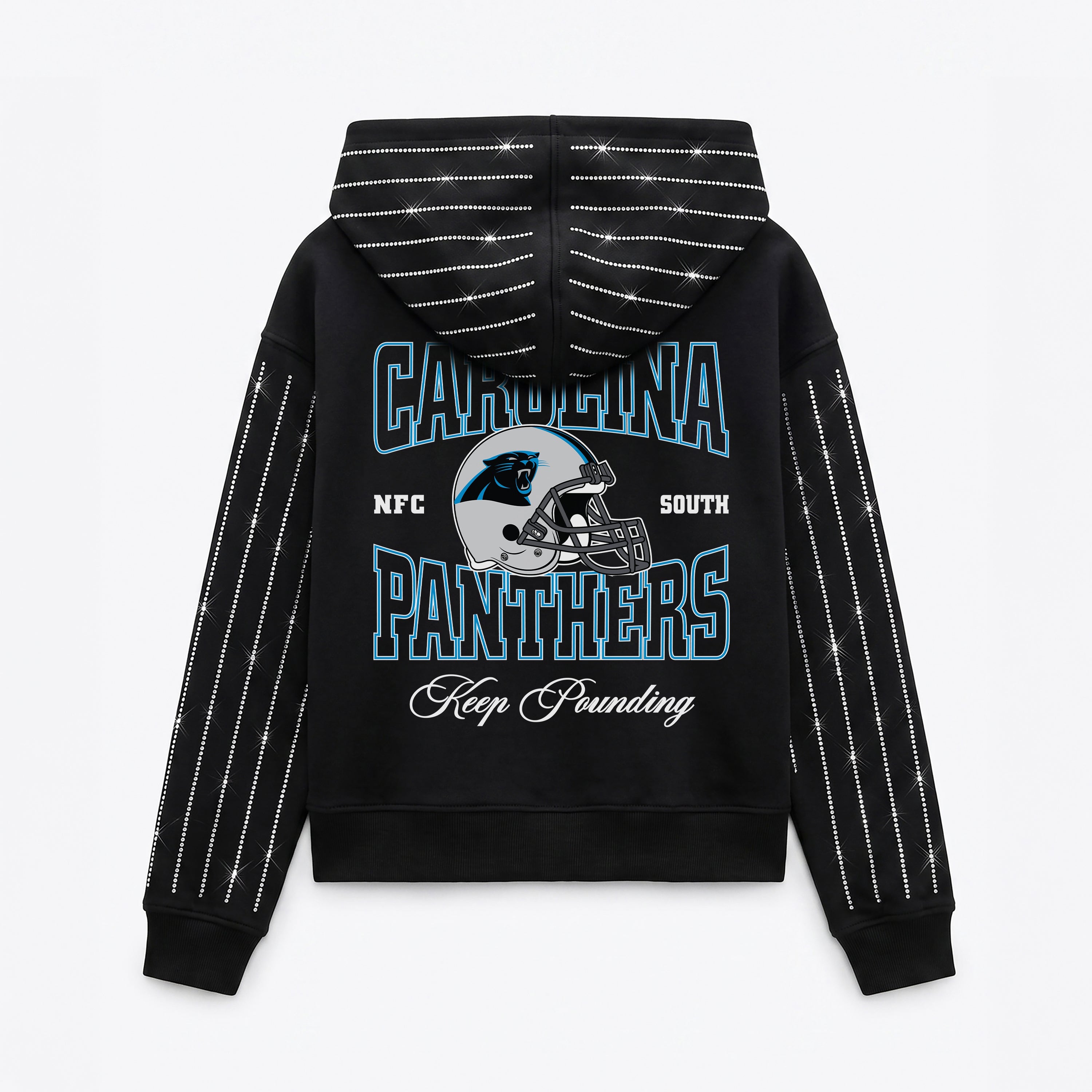 CAROLINA PANTHERS EYES ON THE PRIZE RHINESTUD STRIPE ZIP HOODIE