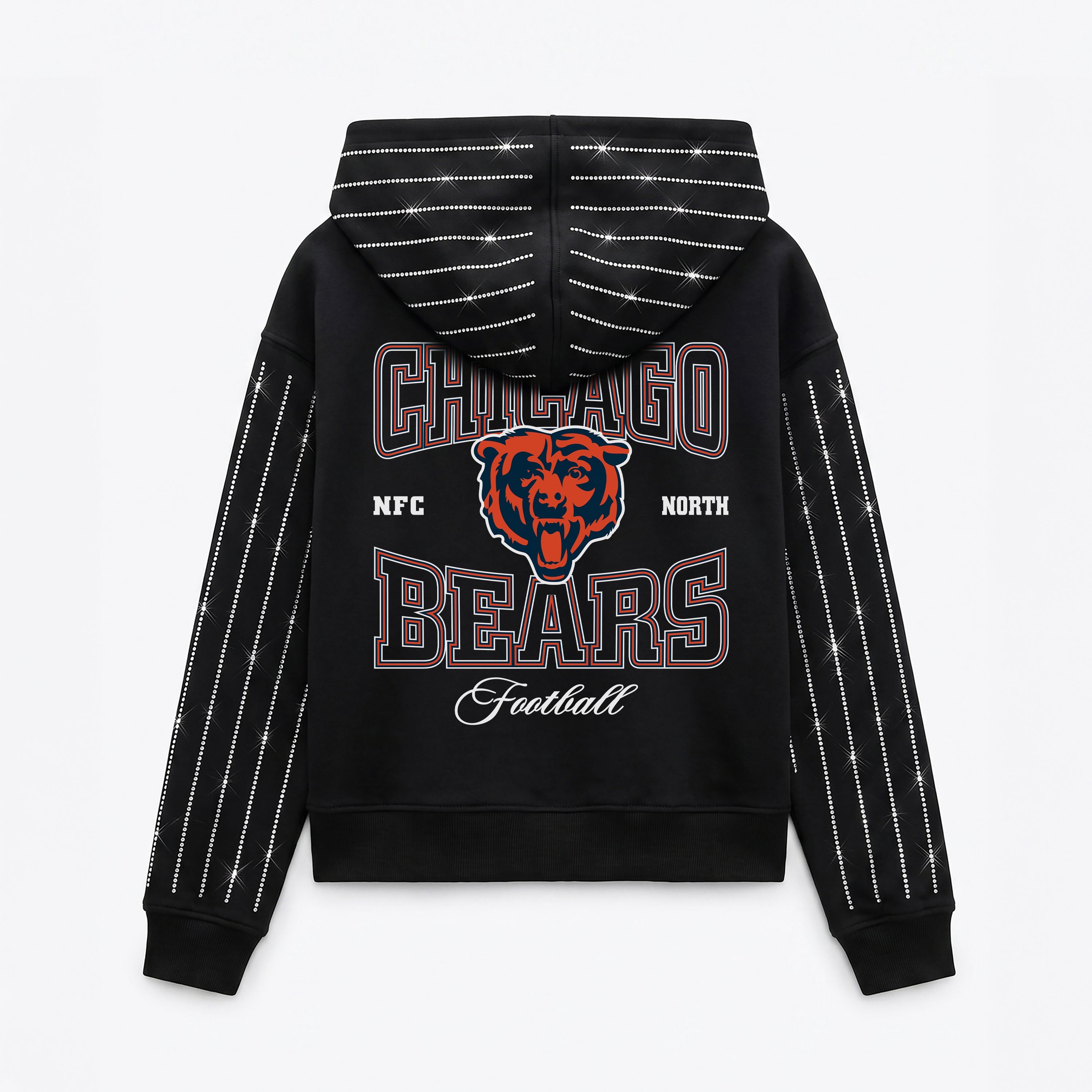 CHICAGO BEARS EYES ON THE PRIZE RHINESTUD STRIPE ZIP HOODIE
