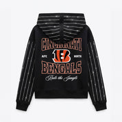 CINCINNATI BENGALS EYES ON THE PRIZE RHINESTUD STRIPE ZIP HOODIE