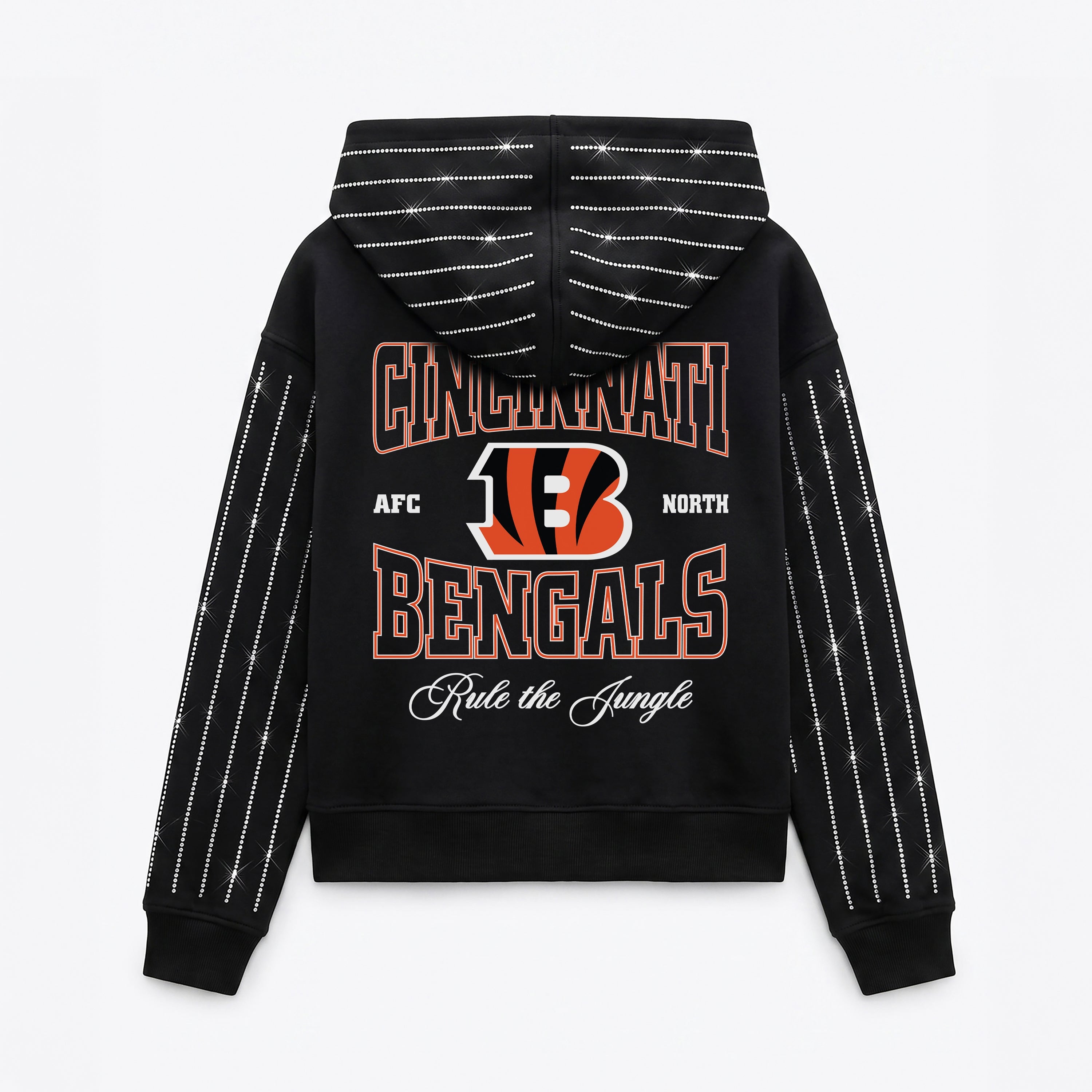 CINCINNATI BENGALS EYES ON THE PRIZE RHINESTUD STRIPE ZIP HOODIE