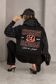 CINCINNATI BENGALS EYES ON THE PRIZE RHINESTUD STRIPE ZIP HOODIE