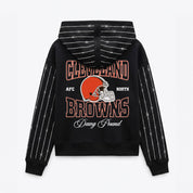 CLEVELAND BROWNS EYES ON THE PRIZE RHINESTUD STRIPE ZIP HOODIE