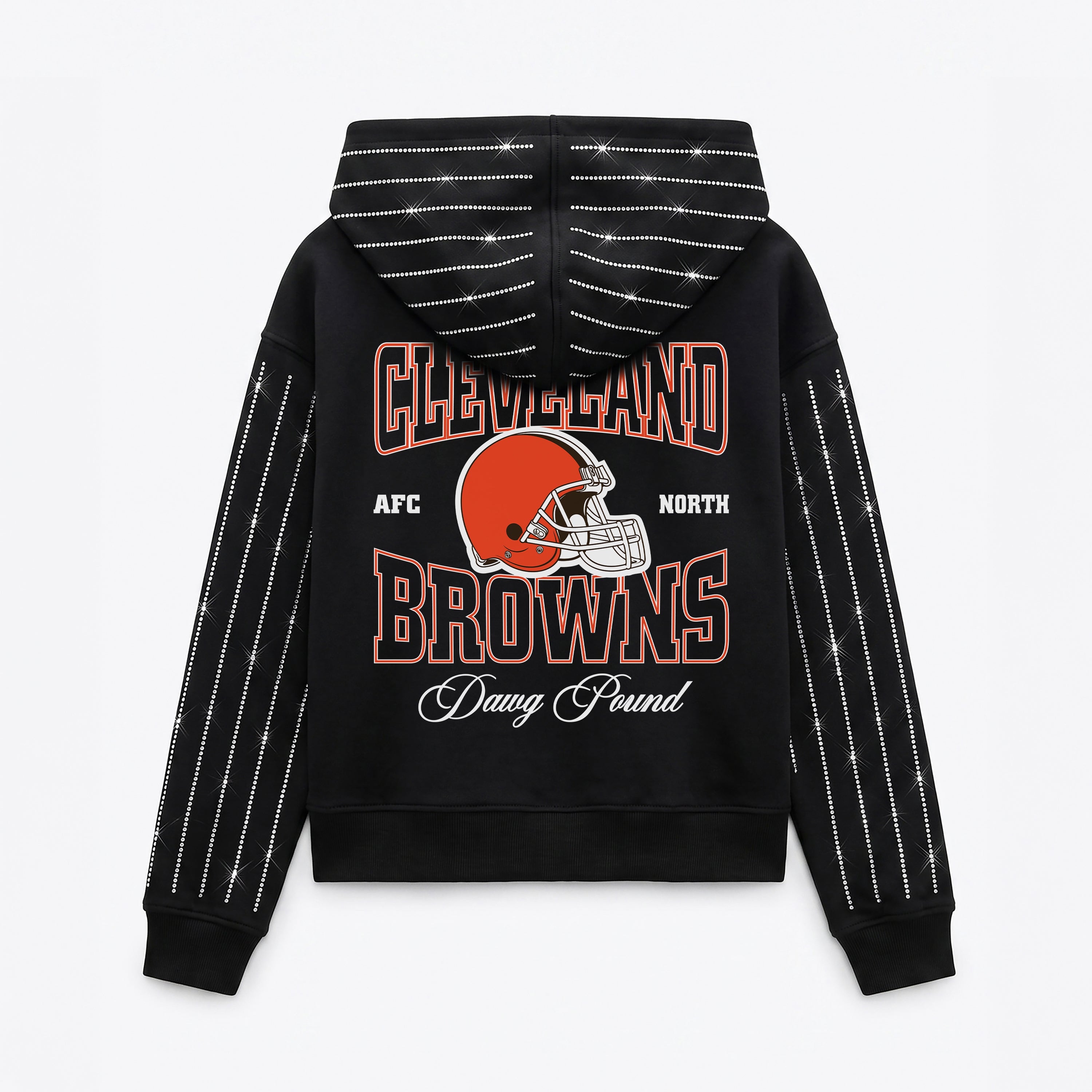 CLEVELAND BROWNS EYES ON THE PRIZE RHINESTUD STRIPE ZIP HOODIE