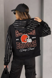 CLEVELAND BROWNS EYES ON THE PRIZE RHINESTUD STRIPE ZIP HOODIE