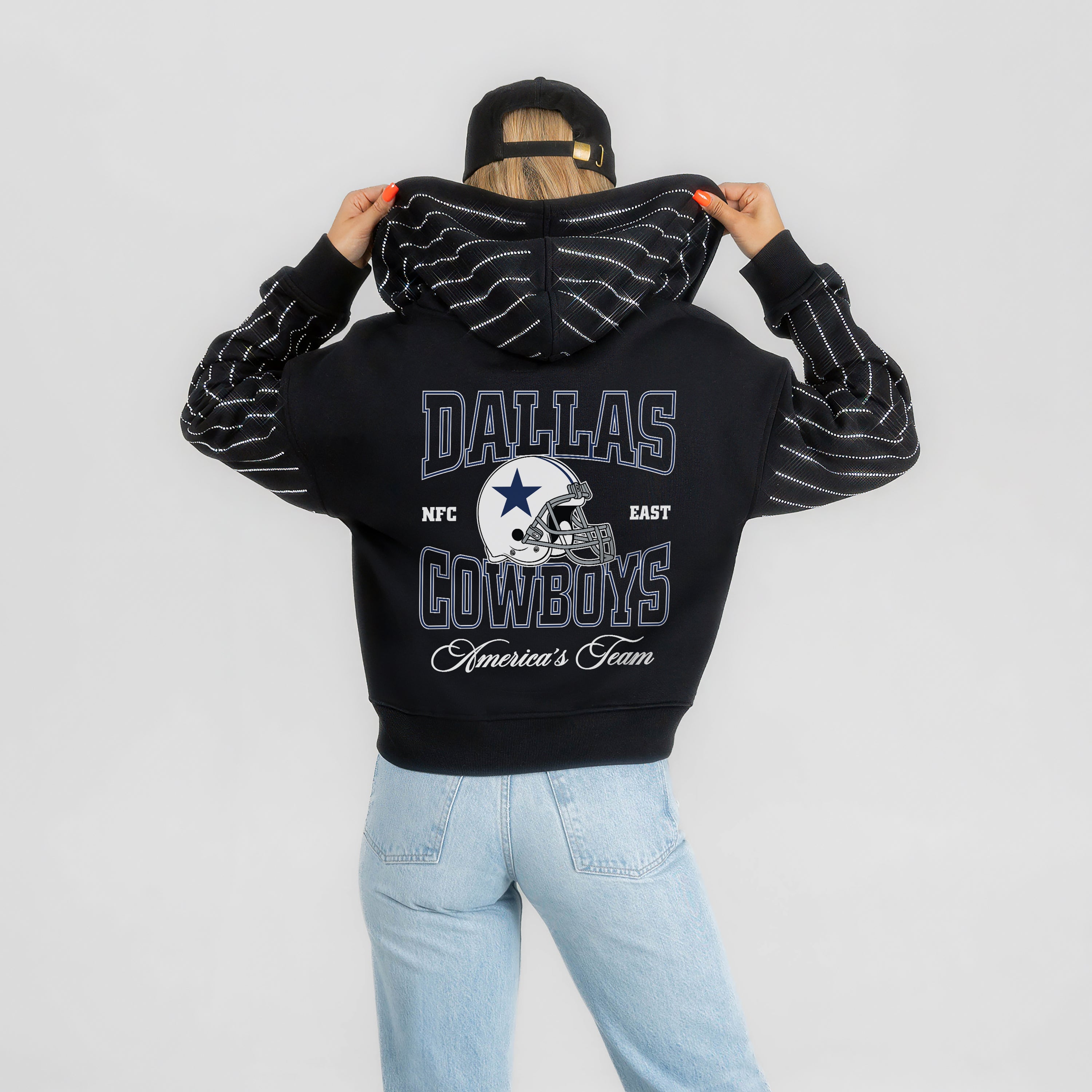 DALLAS COWBOYS EYES ON THE PRIZE RHINESTUD STRIPE ZIP HOODIE