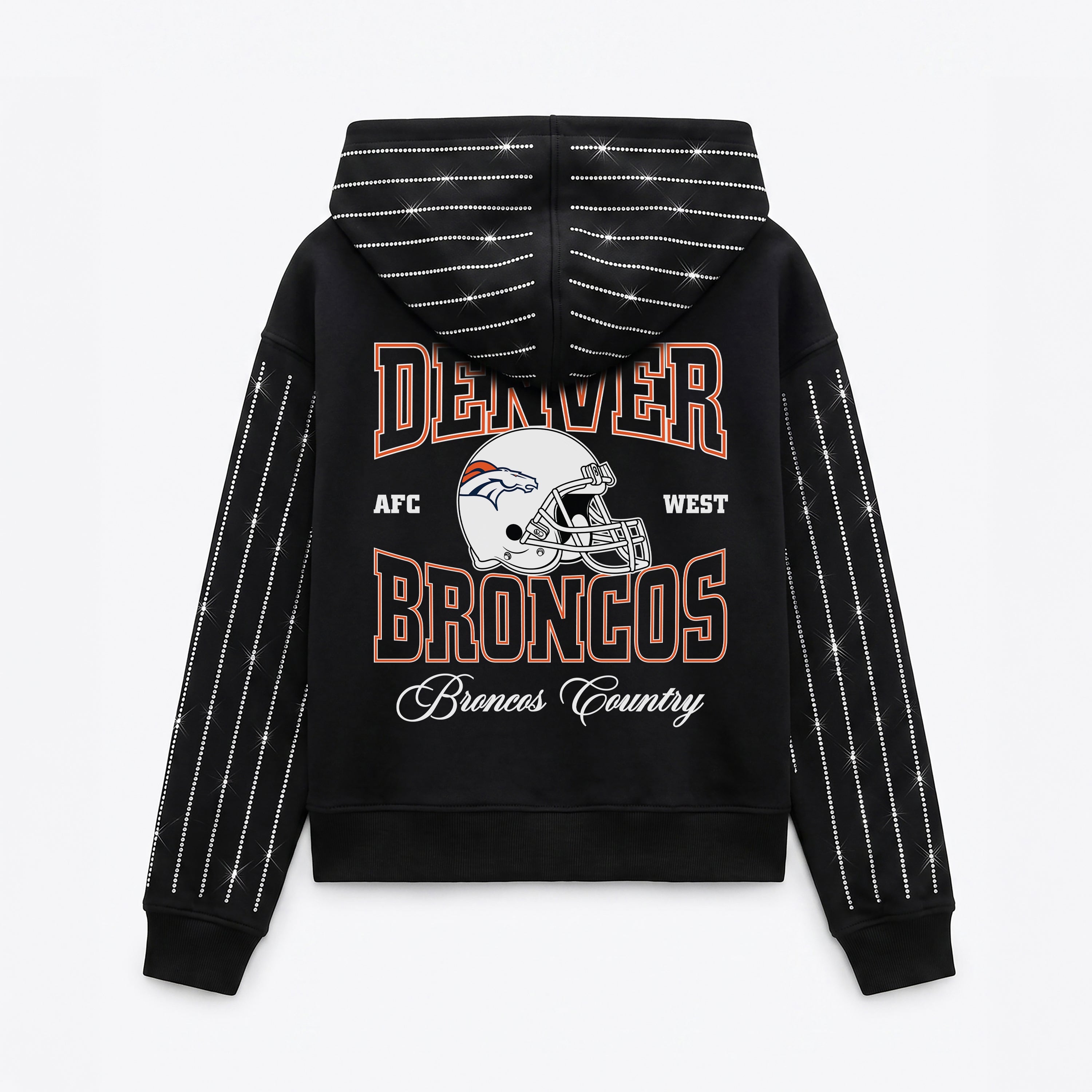 DENVER BRONCOS EYES ON THE PRIZE RHINESTUD STRIPE ZIP HOODIE