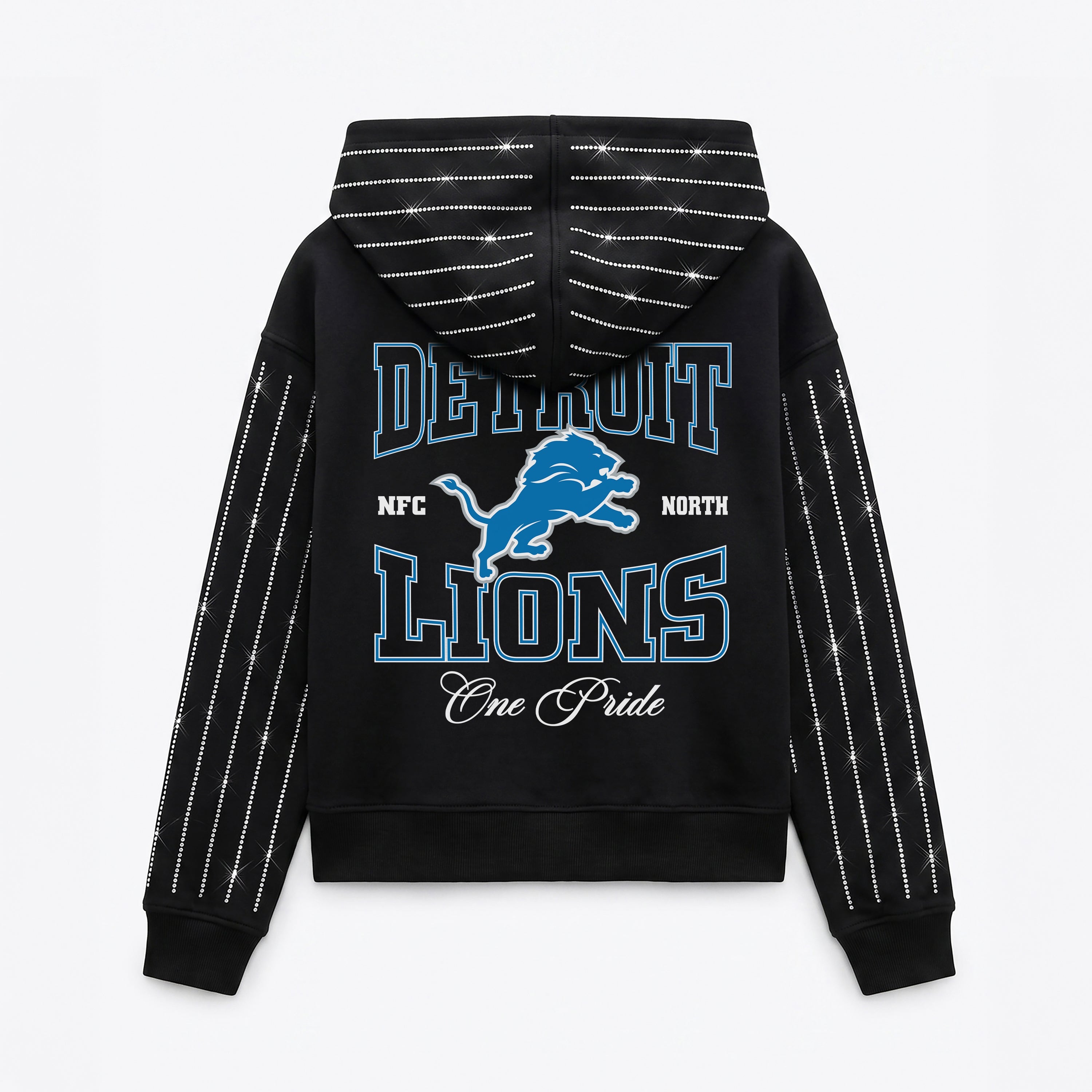 DETROIT LIONS EYES ON THE PRIZE RHINESTUD STRIPE ZIP HOODIE
