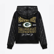 GREEN BAY PACKERS EYES ON THE PRIZE RHINESTUD STRIPE ZIP HOODIE