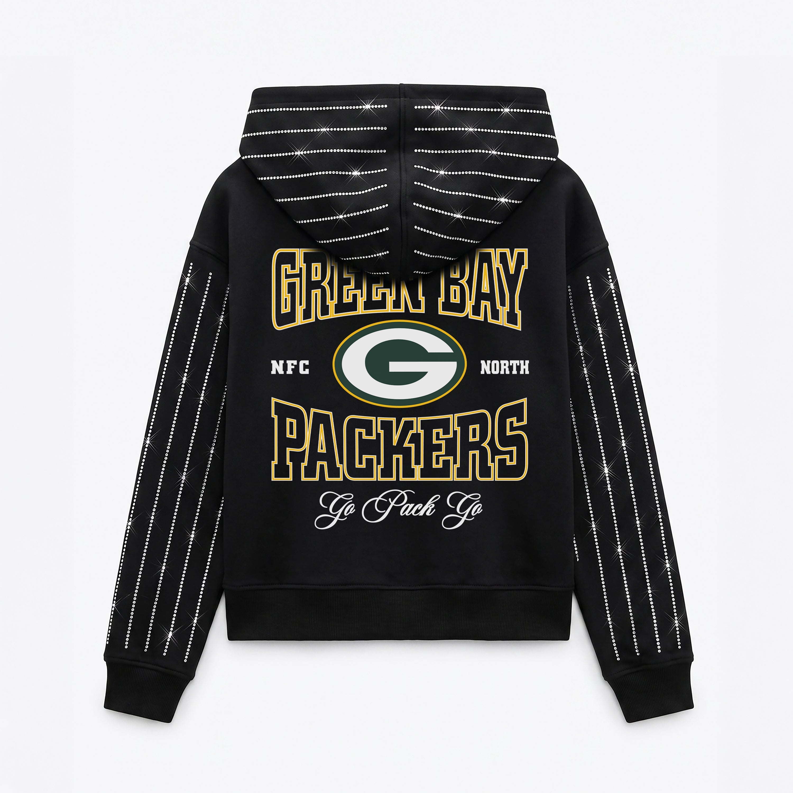 GREEN BAY PACKERS EYES ON THE PRIZE RHINESTUD STRIPE ZIP HOODIE