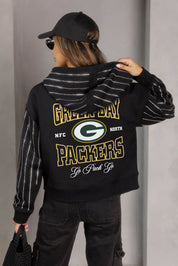 GREEN BAY PACKERS EYES ON THE PRIZE RHINESTUD STRIPE ZIP HOODIE