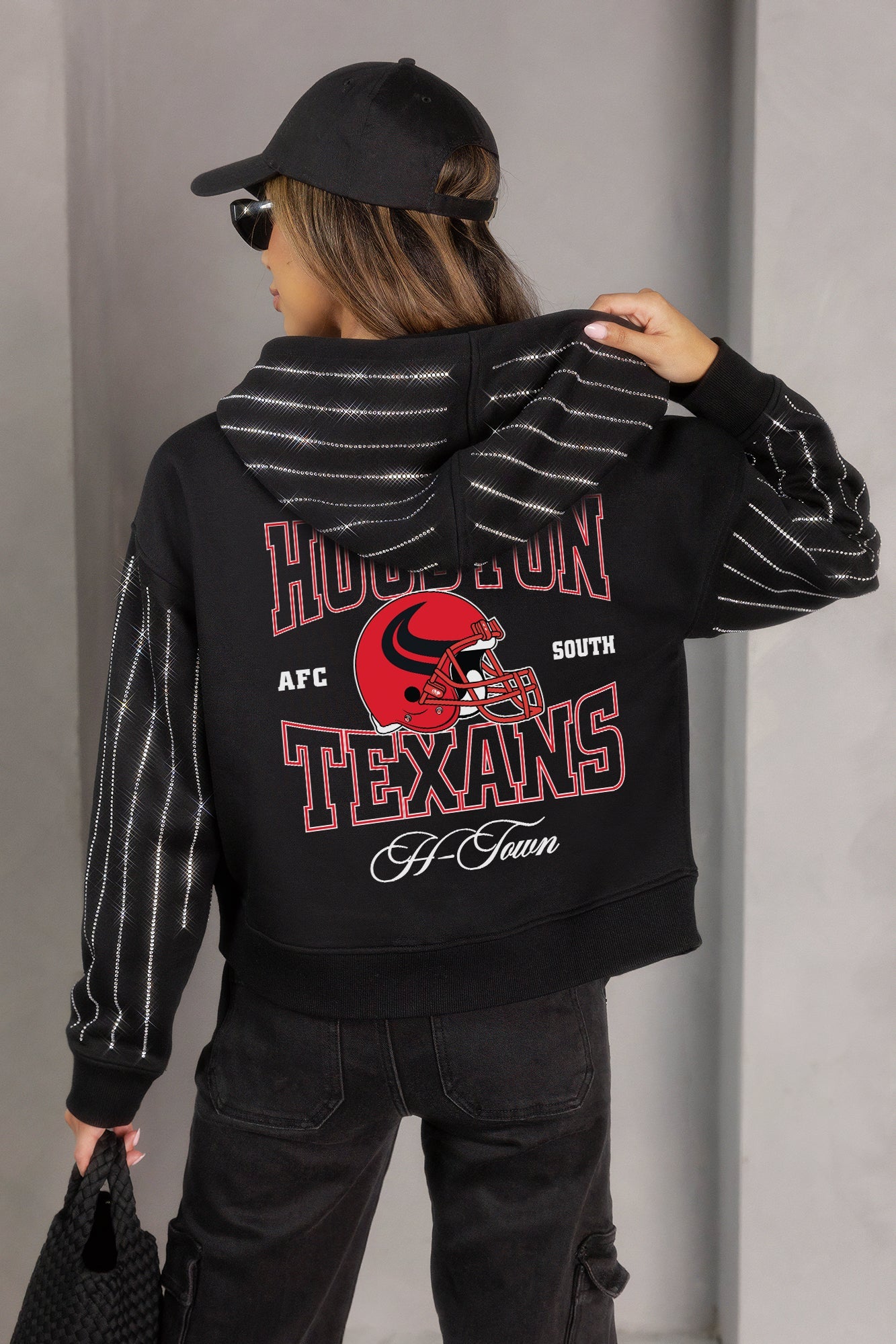HOUSTON TEXANS EYES ON THE PRIZE RHINESTUD STRIPE ZIP HOODIE