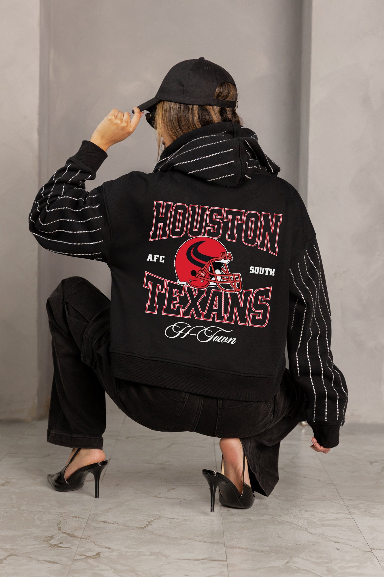 HOUSTON TEXANS EYES ON THE PRIZE RHINESTUD STRIPE ZIP HOODIE