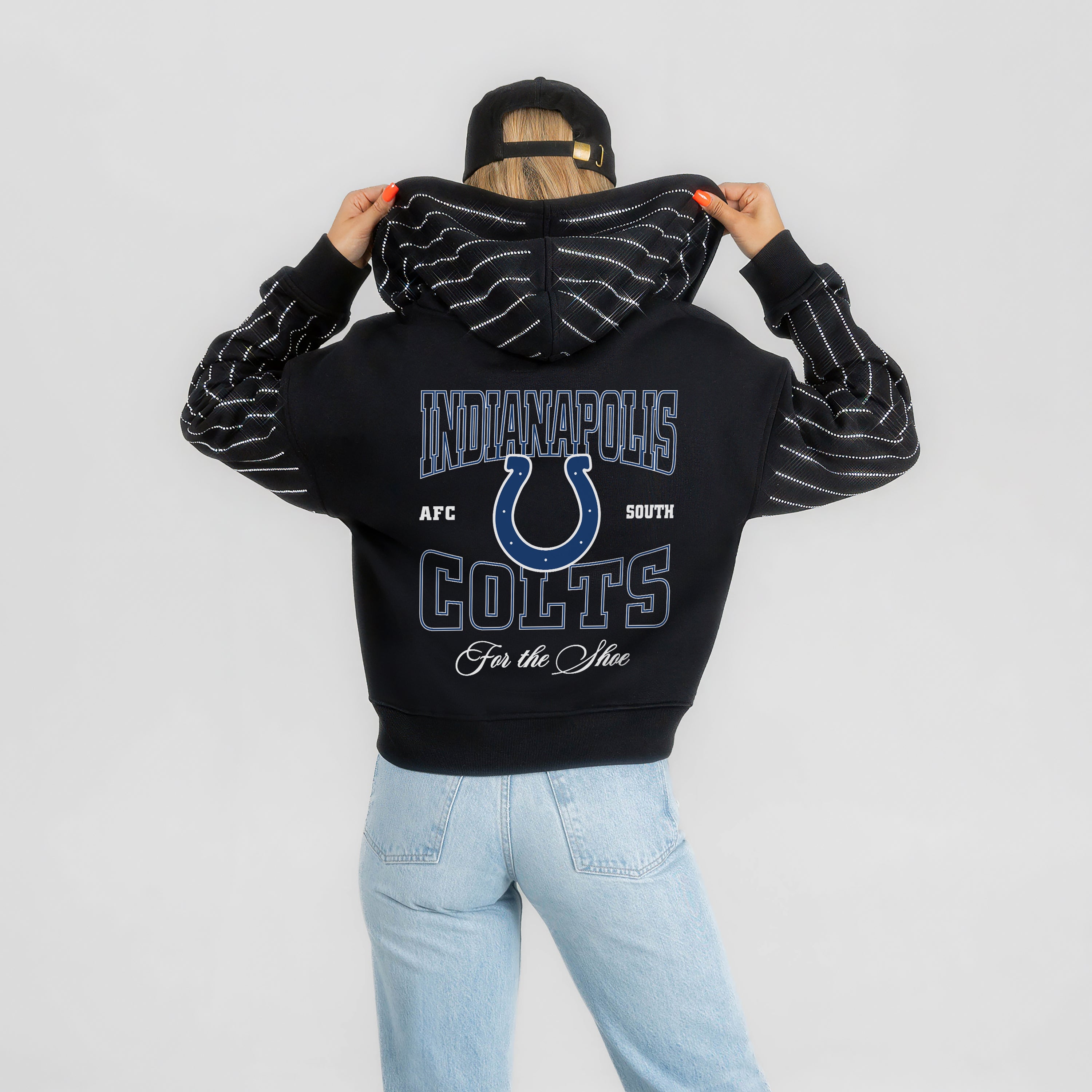 INDIANAPOLIS COLTS EYES ON THE PRIZE RHINESTUD STRIPE ZIP HOODIE