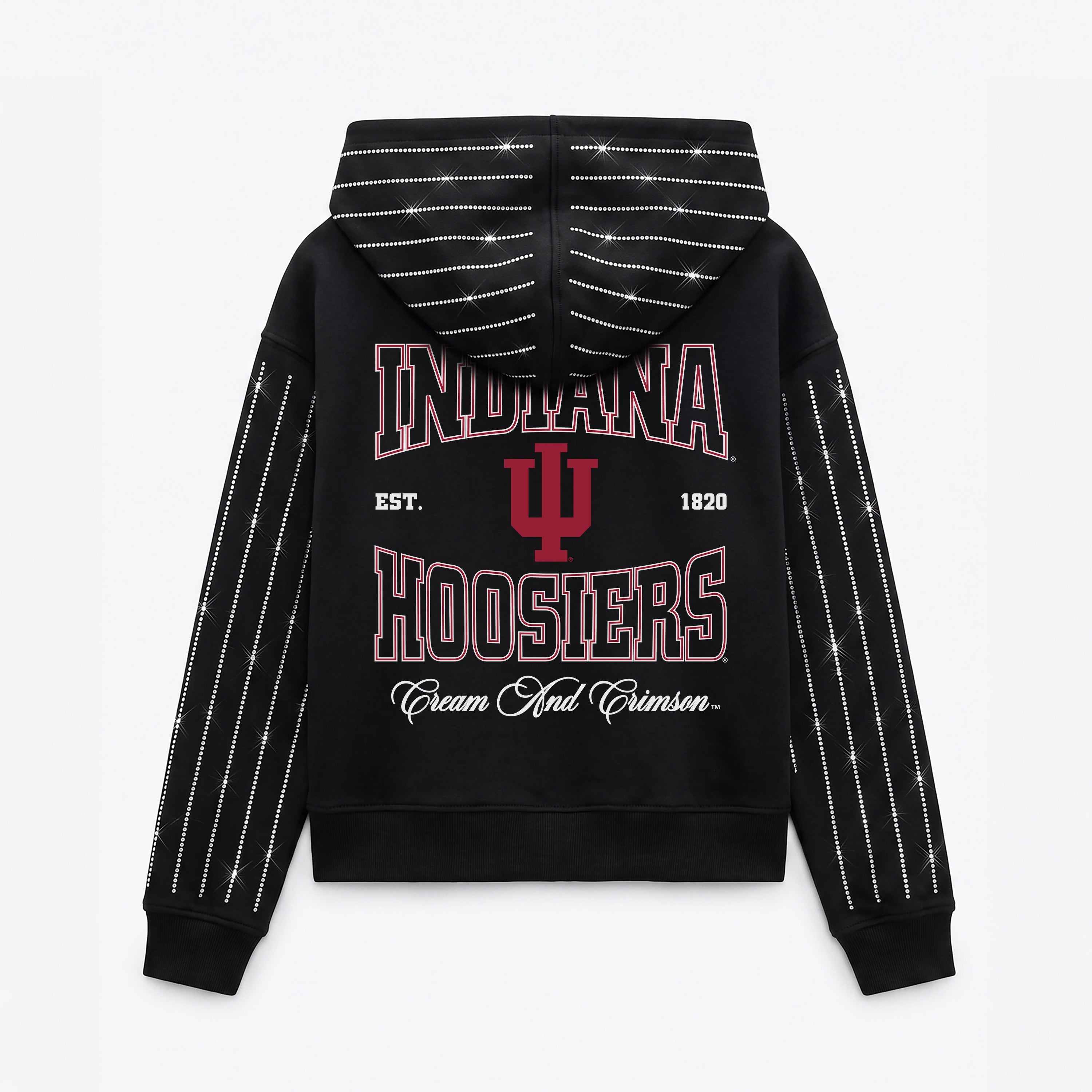 INDIANA HOOSIERS EYES ON THE PRIZE RHINESTUD STRIPE ZIP HOODIE
