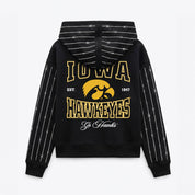 IOWA HAWKEYES EYES ON THE PRIZE RHINESTUD STRIPE ZIP HOODIE