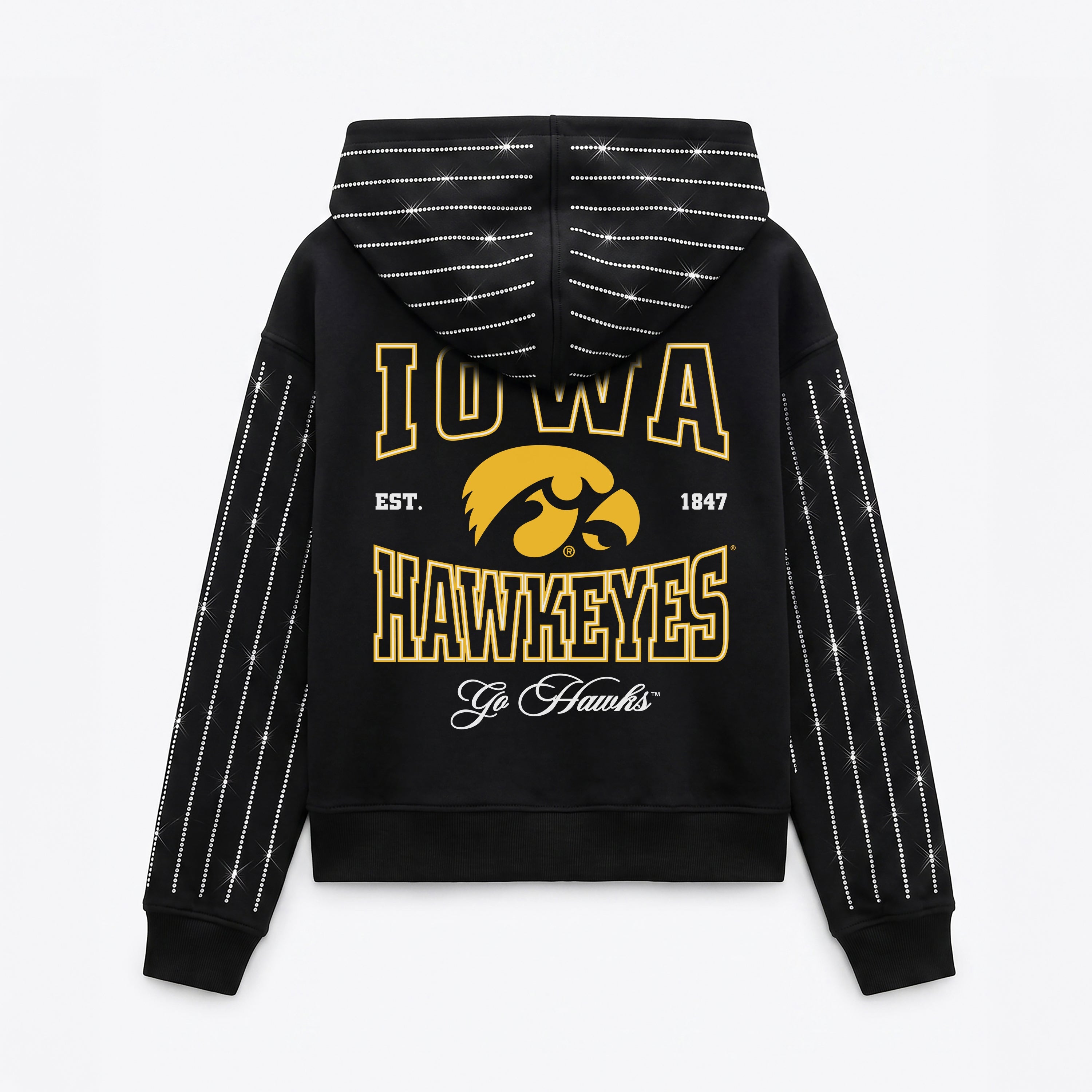 IOWA HAWKEYES EYES ON THE PRIZE RHINESTUD STRIPE ZIP HOODIE