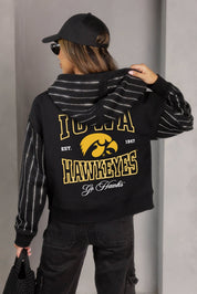 IOWA HAWKEYES EYES ON THE PRIZE RHINESTUD STRIPE ZIP HOODIE
