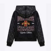 IOWA STATE CYCLONES EYES ON THE PRIZE RHINESTUD STRIPE ZIP HOODIE