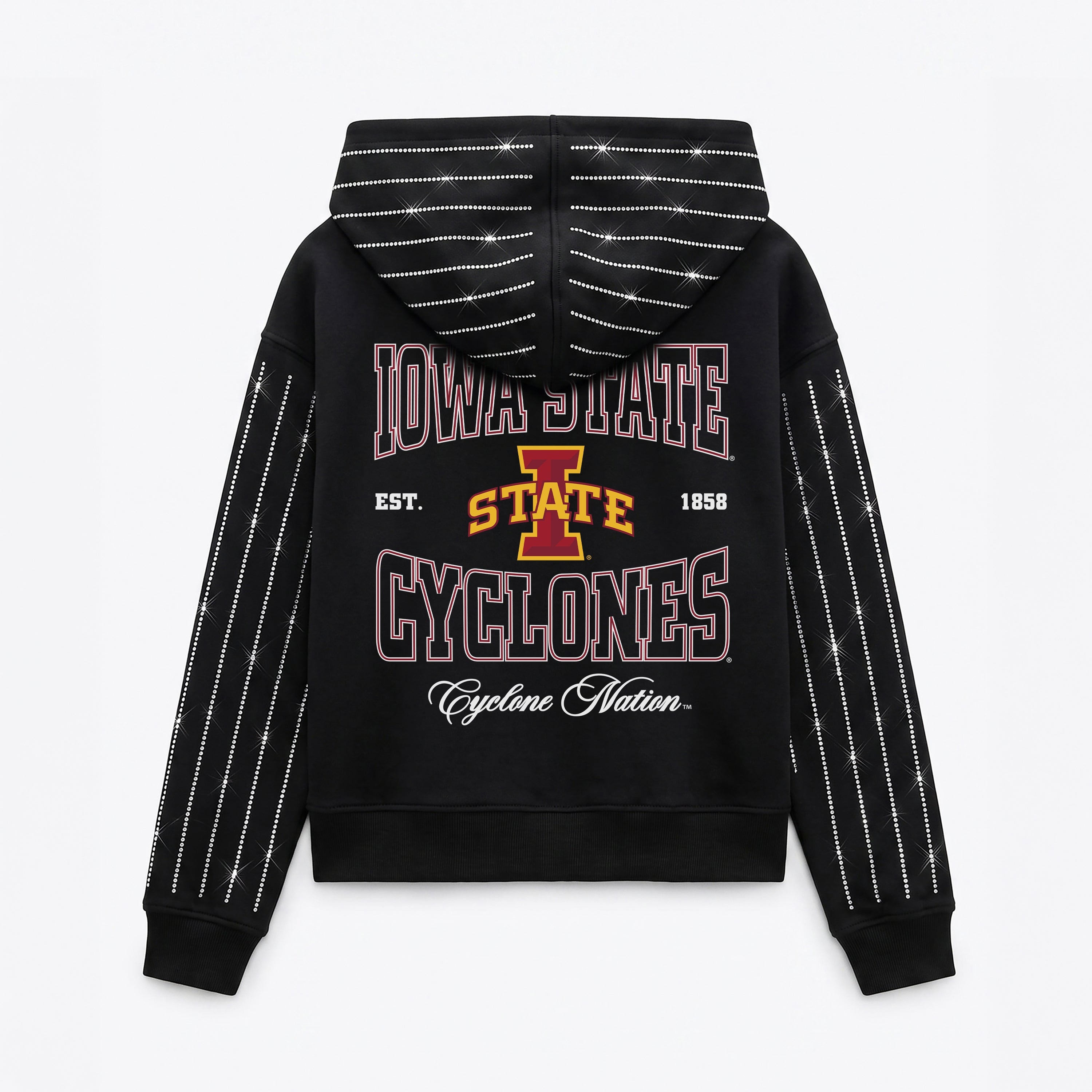 IOWA STATE CYCLONES EYES ON THE PRIZE RHINESTUD STRIPE ZIP HOODIE