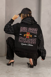 IOWA STATE CYCLONES EYES ON THE PRIZE RHINESTUD STRIPE ZIP HOODIE